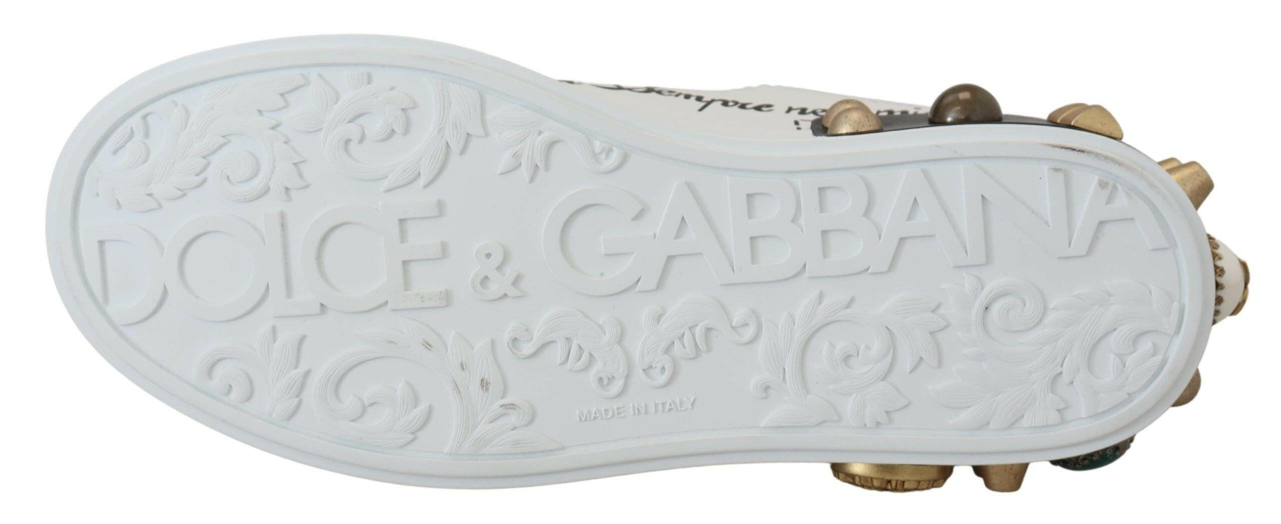 Dolce & Gabbana White Leather Crystal Queen Crown Sneakers Shoes -   -  Dolce & Gabbana.