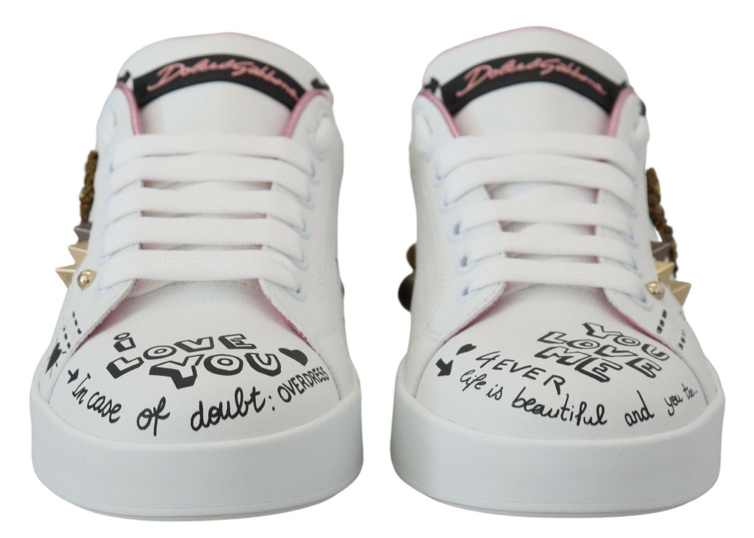 Dolce & Gabbana White Leather Crystal Queen Crown Sneakers Shoes -   -  Dolce & Gabbana.