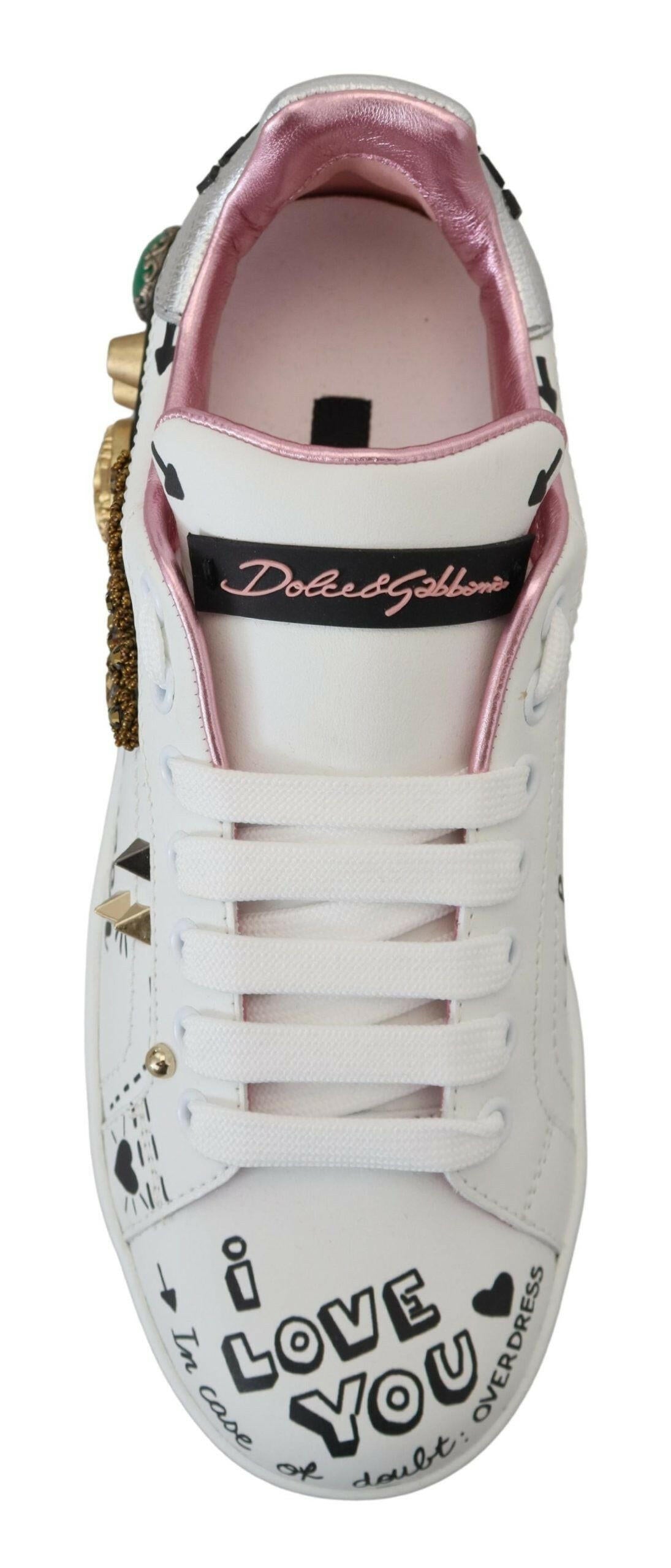 Dolce & Gabbana White Leather Crystal Queen Crown Sneakers Shoes -   -  Dolce & Gabbana.