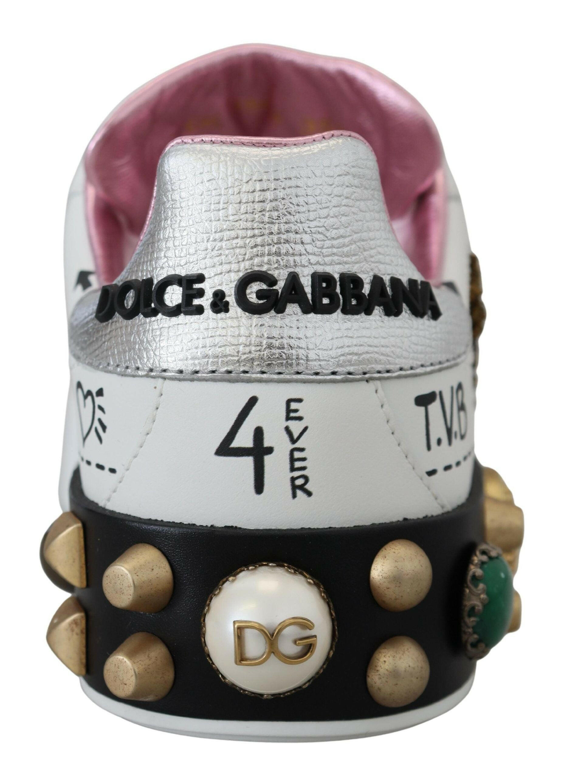 Dolce & Gabbana White Leather Crystal Queen Crown Sneakers Shoes -   -  Dolce & Gabbana.