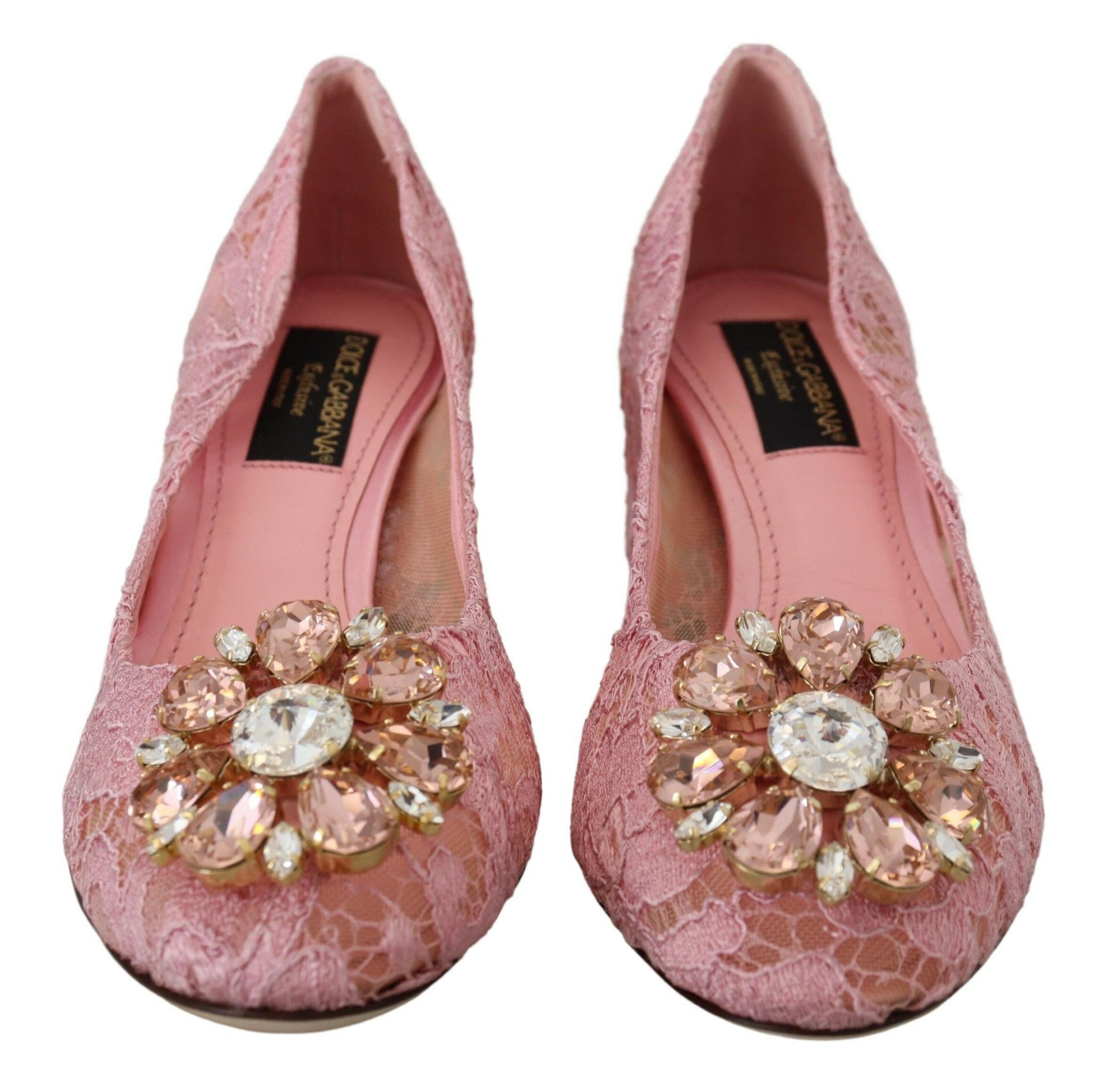 Dolce & Gabbana Pink Taormina Lace Crystal Pumps Pastel Shoes -   -  Dolce & Gabbana.
