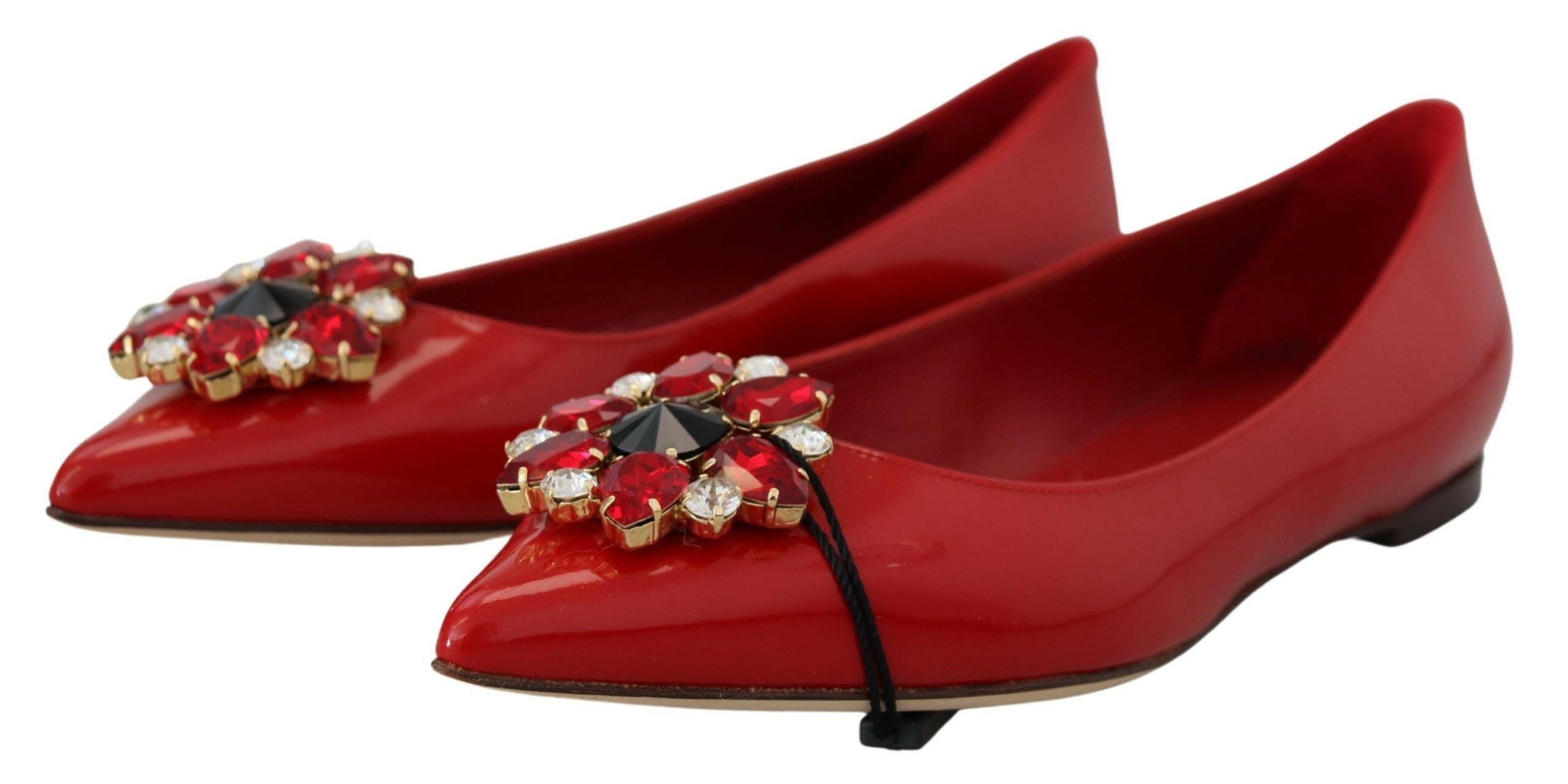 Dolce & Gabbana Red Leather Crystals Loafers Flats Shoes -   -  Dolce & Gabbana.