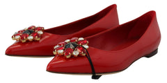 Dolce & Gabbana Red Leather Crystals Loafers Flats Shoes -   -  Dolce & Gabbana.