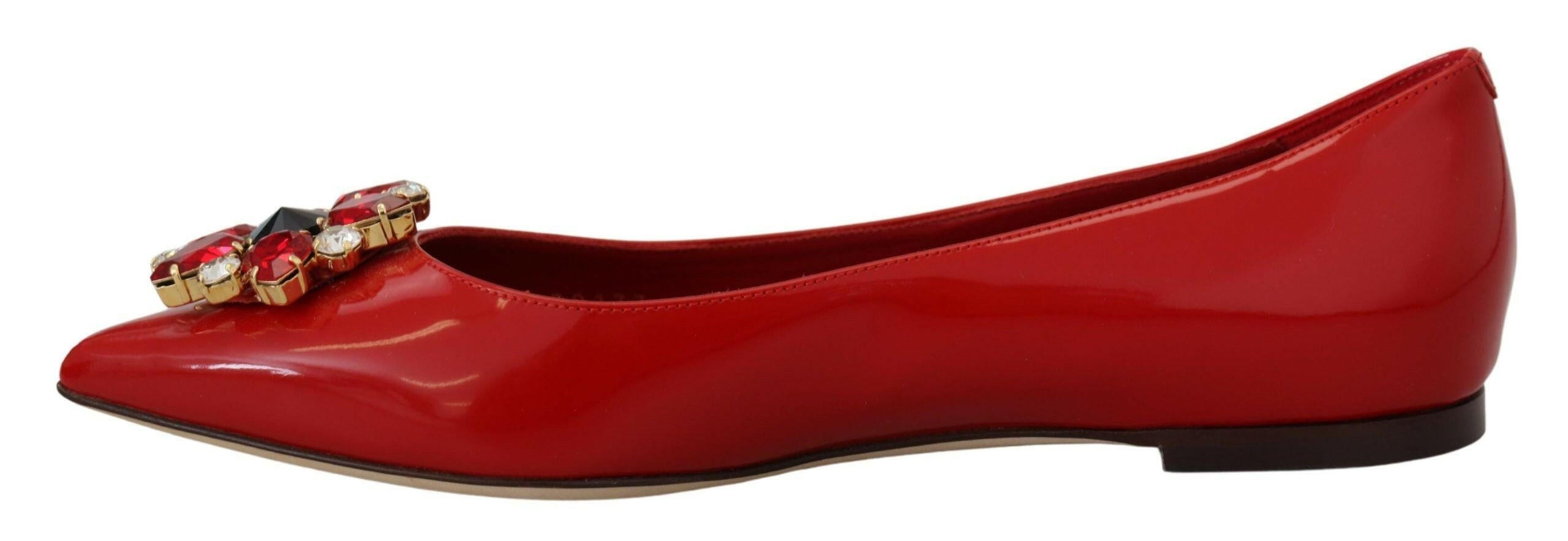 Dolce & Gabbana Red Leather Crystals Loafers Flats Shoes -   -  Dolce & Gabbana.