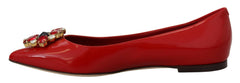 Dolce & Gabbana Red Leather Crystals Loafers Flats Shoes -   -  Dolce & Gabbana.