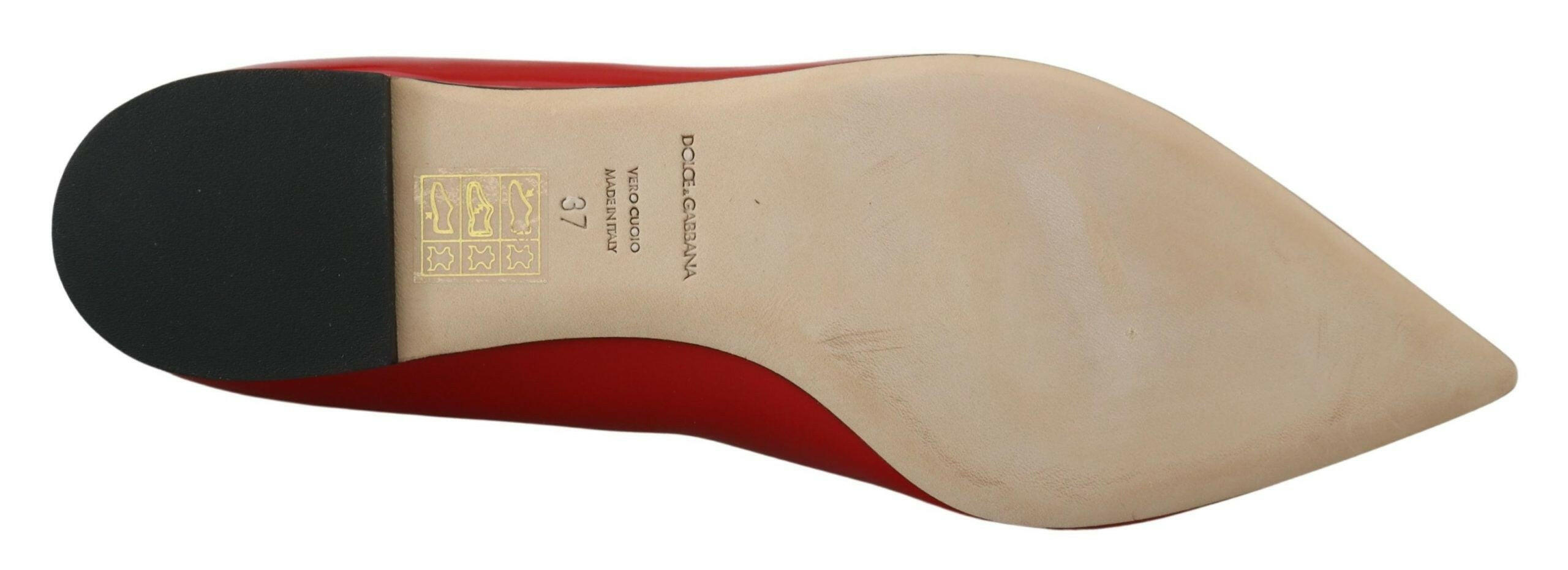 Dolce & Gabbana Red Leather Crystals Loafers Flats Shoes -   -  Dolce & Gabbana.
