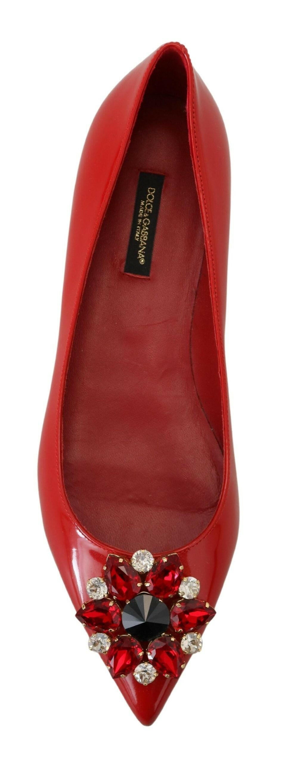 Dolce & Gabbana Red Leather Crystals Loafers Flats Shoes -   -  Dolce & Gabbana.