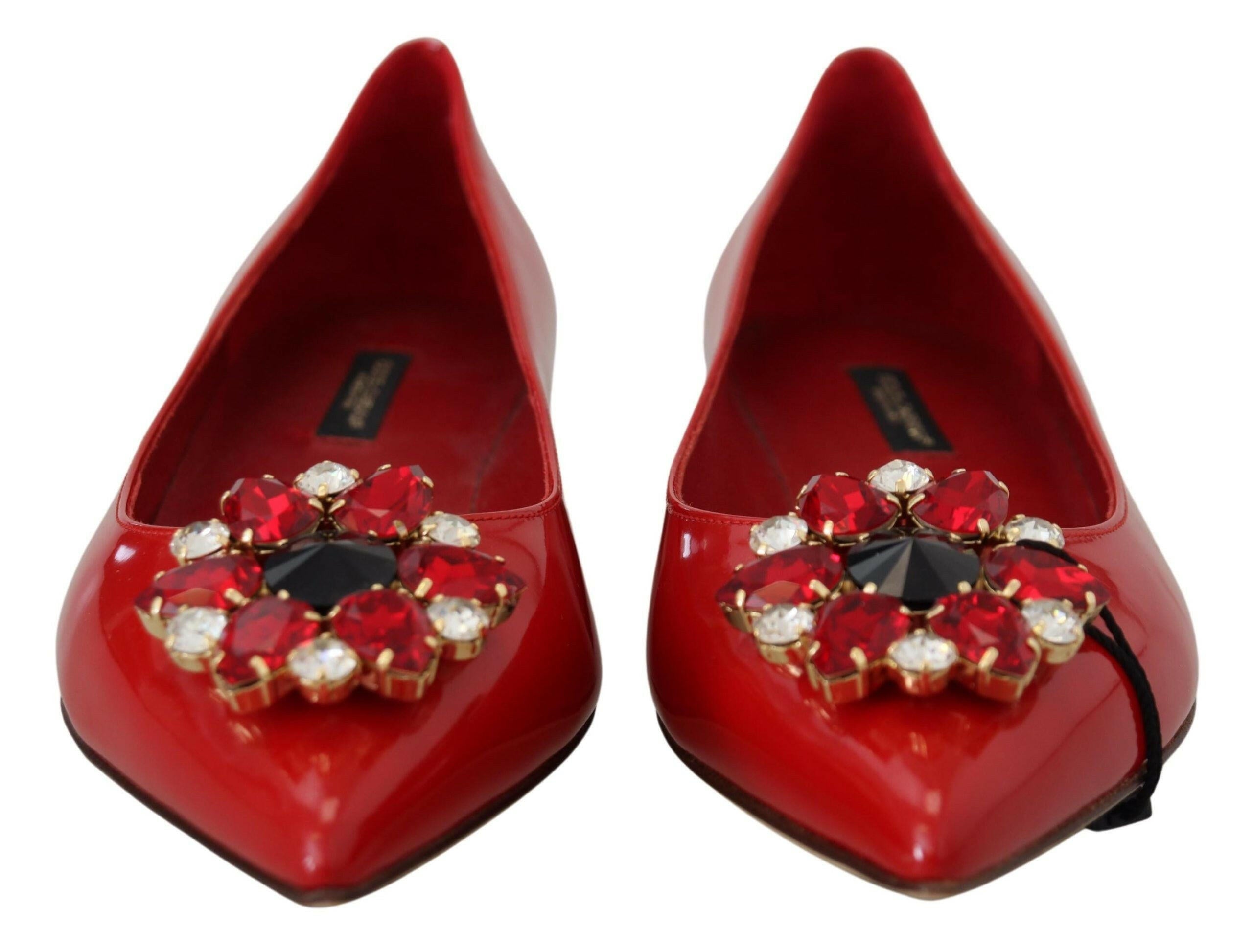 Dolce & Gabbana Red Leather Crystals Loafers Flats Shoes -   -  Dolce & Gabbana.