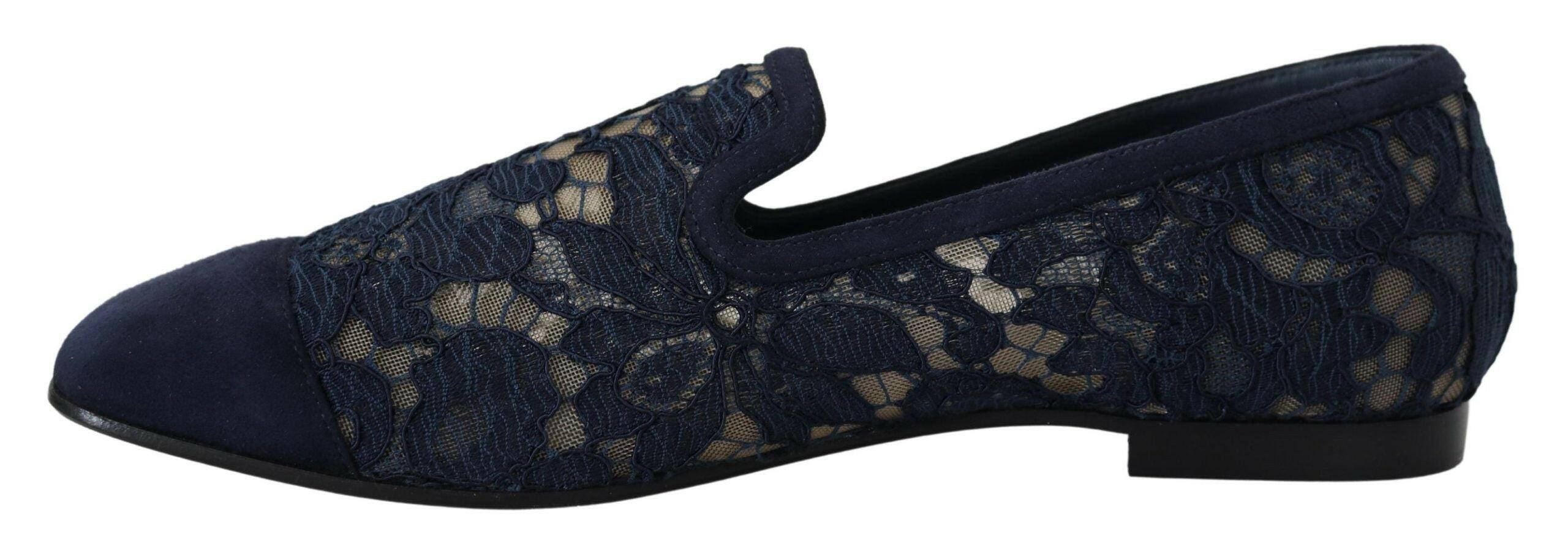 Dolce & Gabbana Blue Floral Lace Slip Ons Loafers Flats Shoes -   -  Dolce & Gabbana.