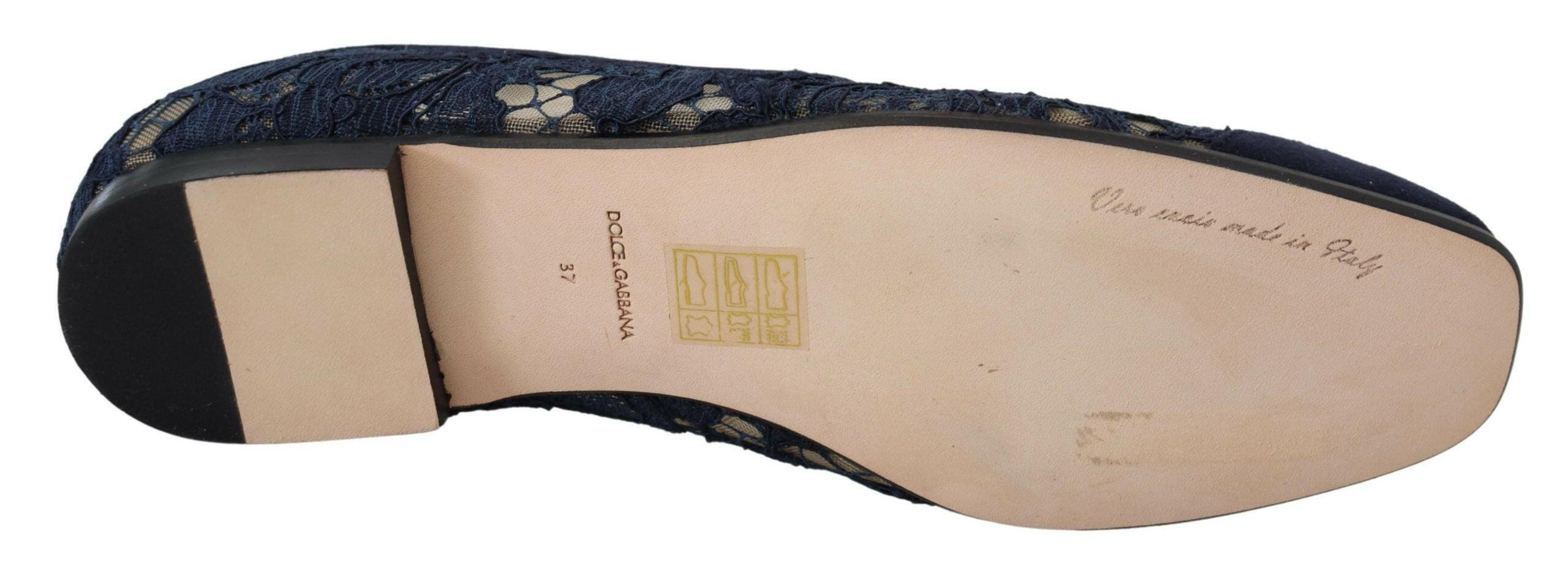 Dolce & Gabbana Blue Floral Lace Slip Ons Loafers Flats Shoes -   -  Dolce & Gabbana.