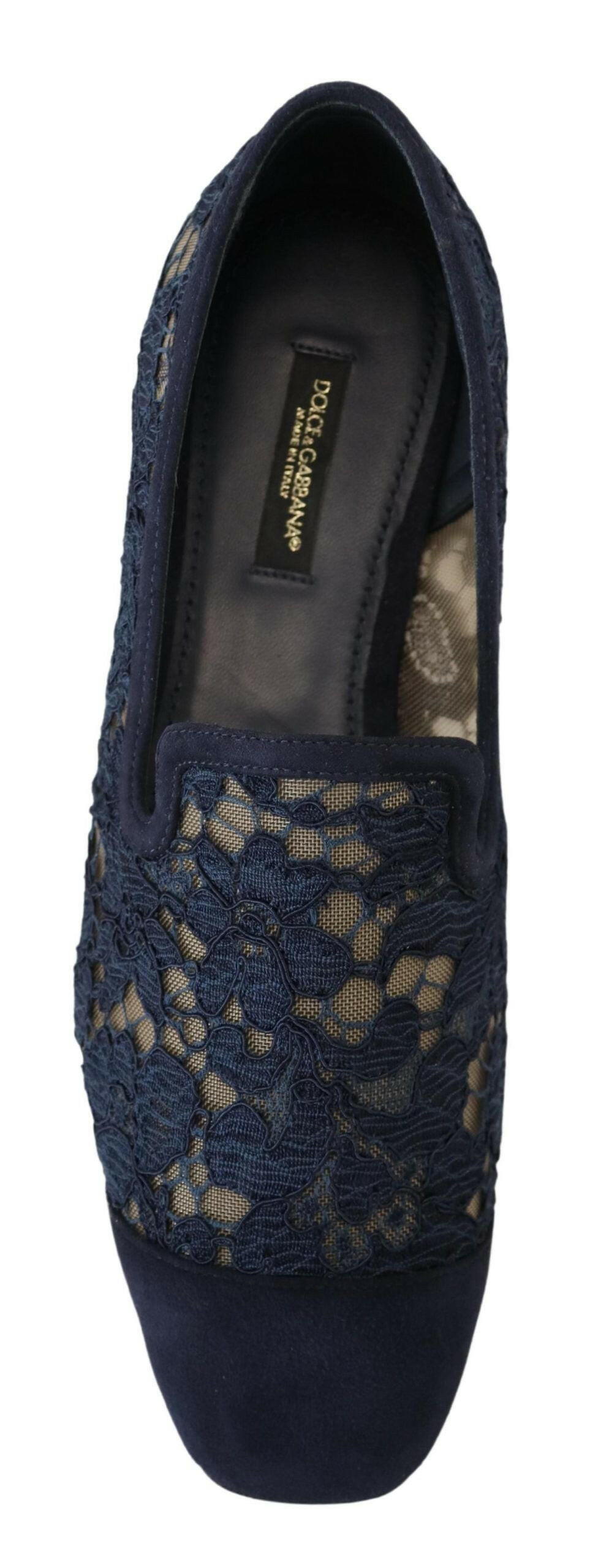 Dolce & Gabbana Blue Floral Lace Slip Ons Loafers Flats Shoes -   -  Dolce & Gabbana.
