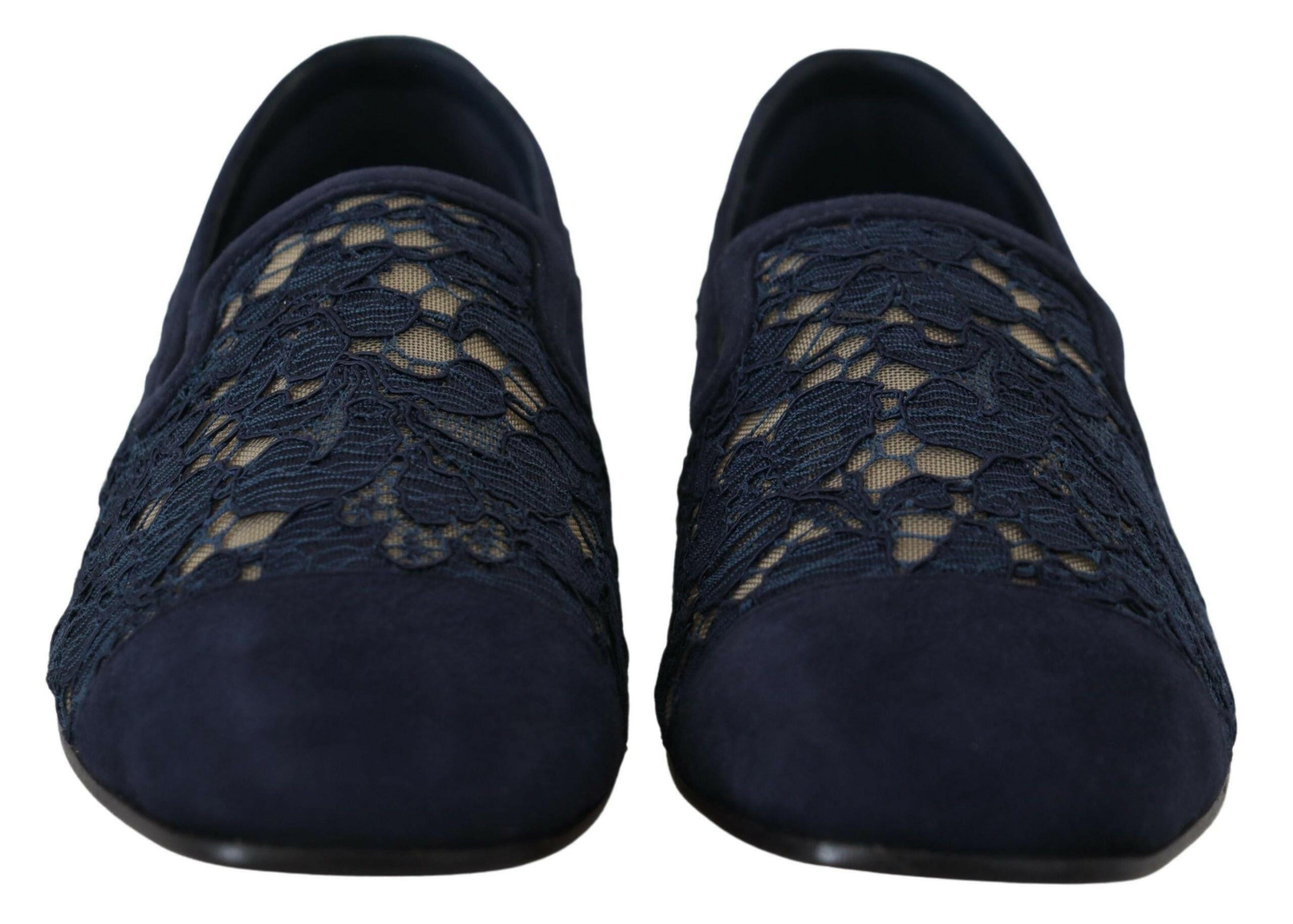 Dolce & Gabbana Blue Floral Lace Slip Ons Loafers Flats Shoes -   -  Dolce & Gabbana.