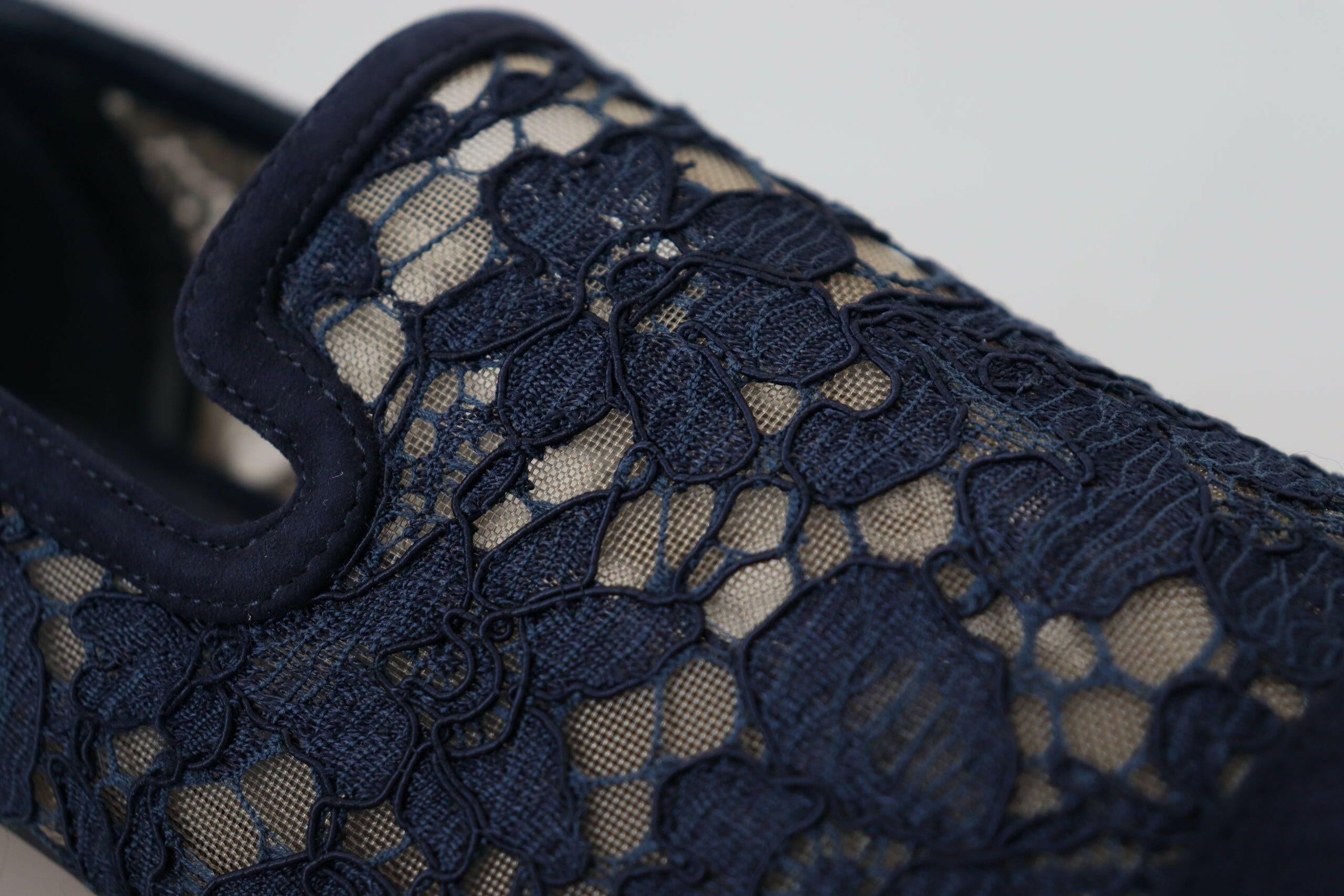 Dolce & Gabbana Blue Floral Lace Slip Ons Loafers Flats Shoes -   -  Dolce & Gabbana.