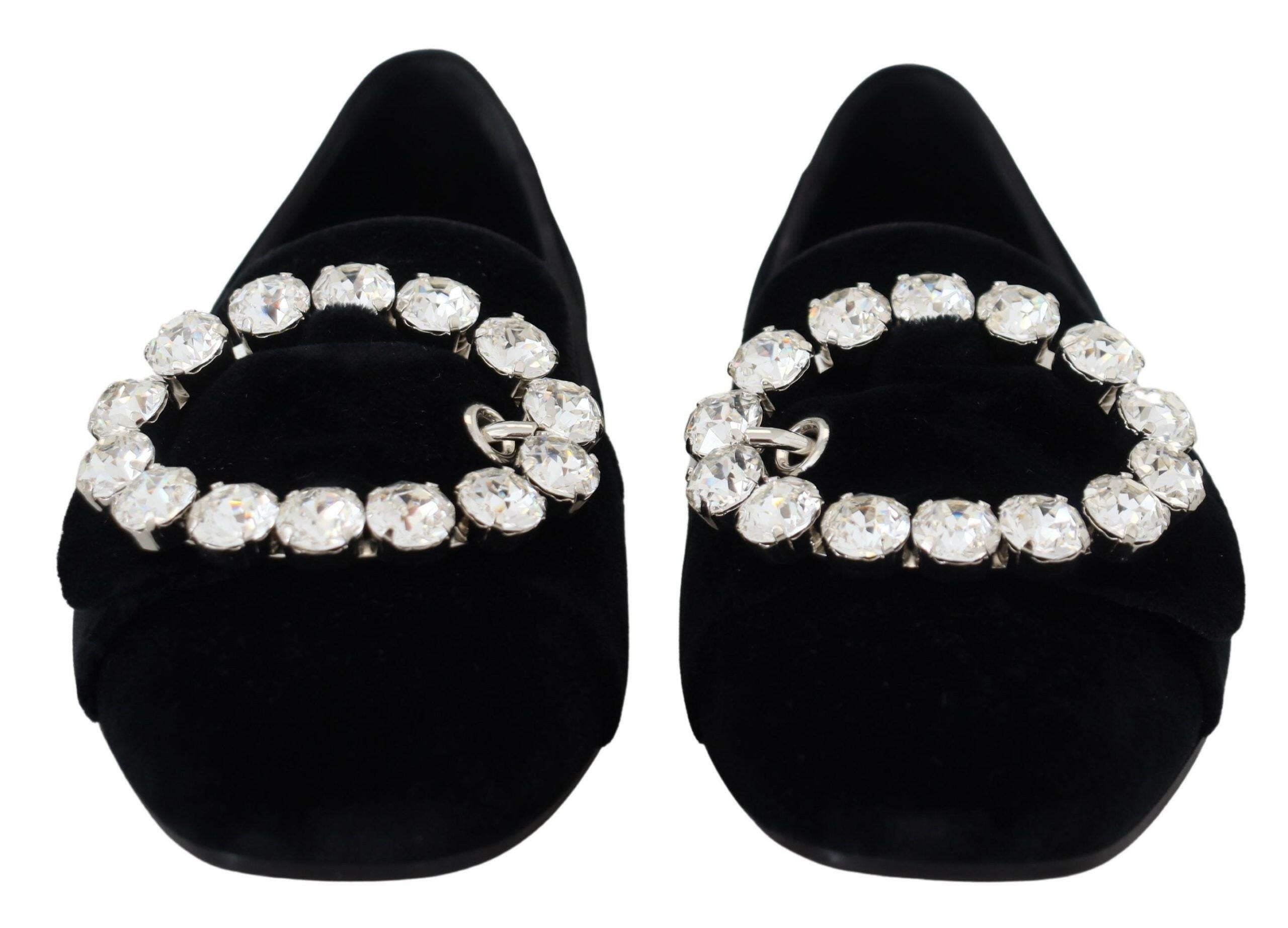 Dolce & Gabbana Black Velvet Crystals Loafers Flats Shoes -   -  Dolce & Gabbana.