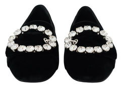 Dolce & Gabbana Black Velvet Crystals Loafers Flats Shoes -   -  Dolce & Gabbana.