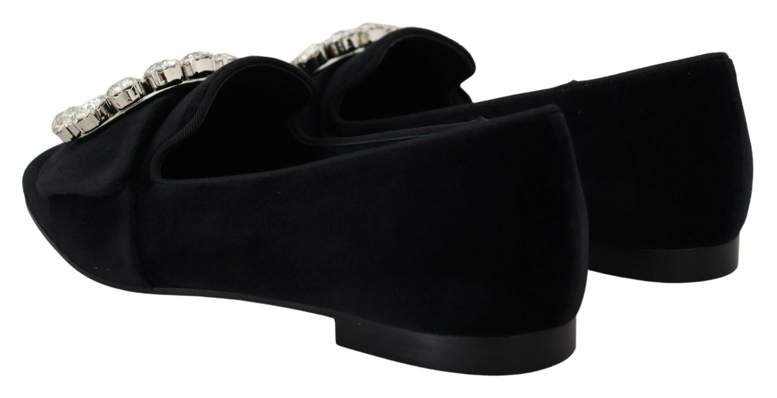 Dolce & Gabbana Black Velvet Crystals Loafers Flats Shoes -   -  Dolce & Gabbana.