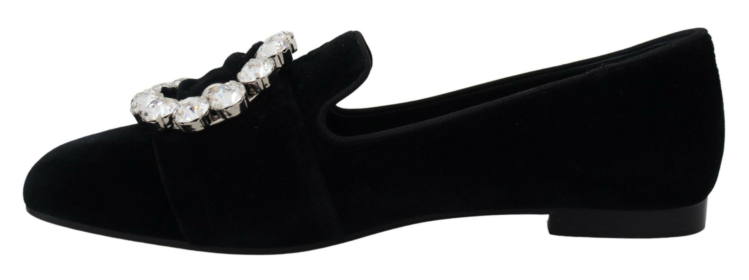 Dolce & Gabbana Black Velvet Crystals Loafers Flats Shoes -   -  Dolce & Gabbana.