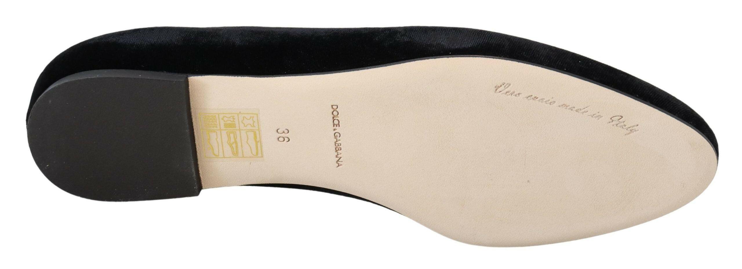 Dolce & Gabbana Black Velvet Slip Ons Loafers Flats Shoes -   -  Dolce & Gabbana.