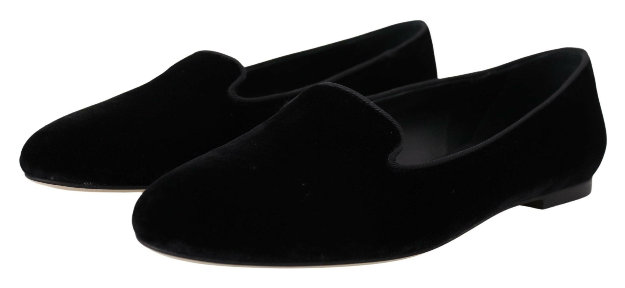 Dolce & Gabbana Black Velvet Slip Ons Loafers Flats Shoes -   -  Dolce & Gabbana.
