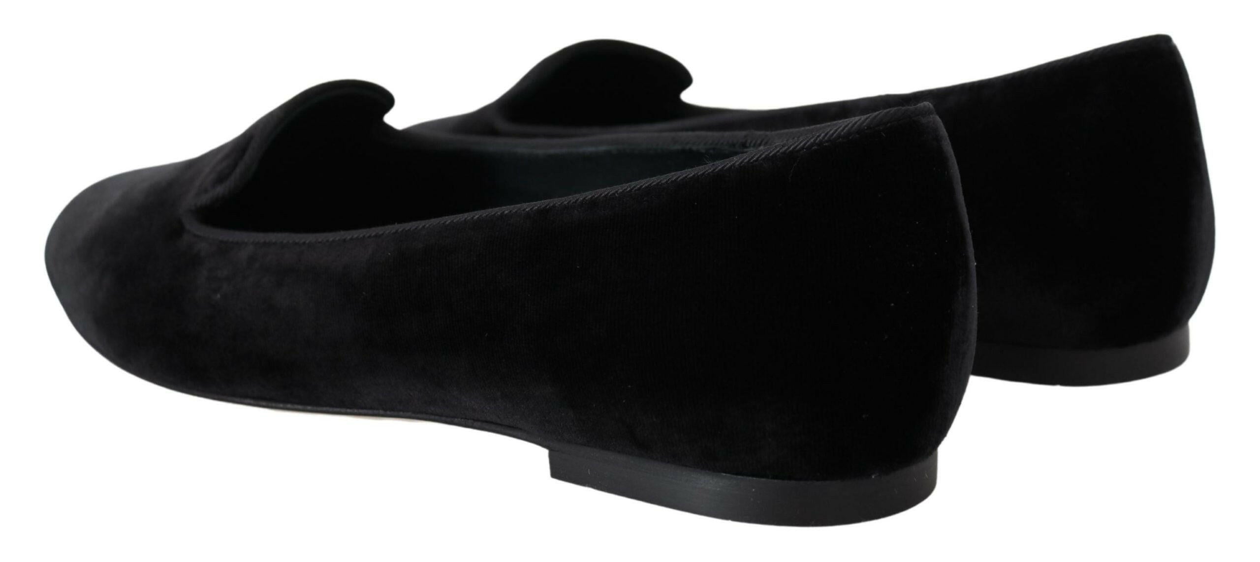 Dolce & Gabbana Black Velvet Slip Ons Loafers Flats Shoes -   -  Dolce & Gabbana.