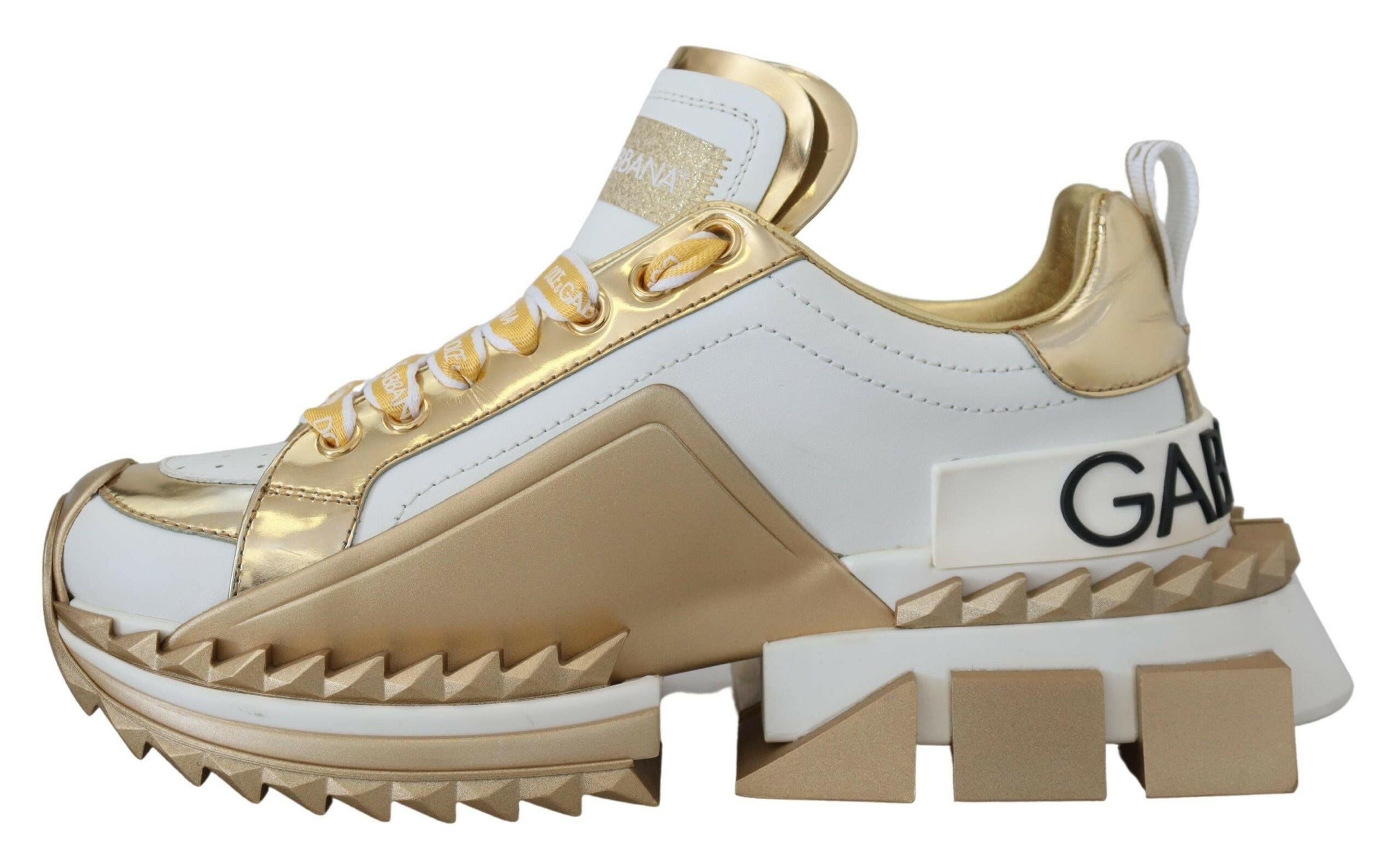 Dolce & Gabbana White and gold Super Queen Leather Shoes -   -  Dolce & Gabbana.