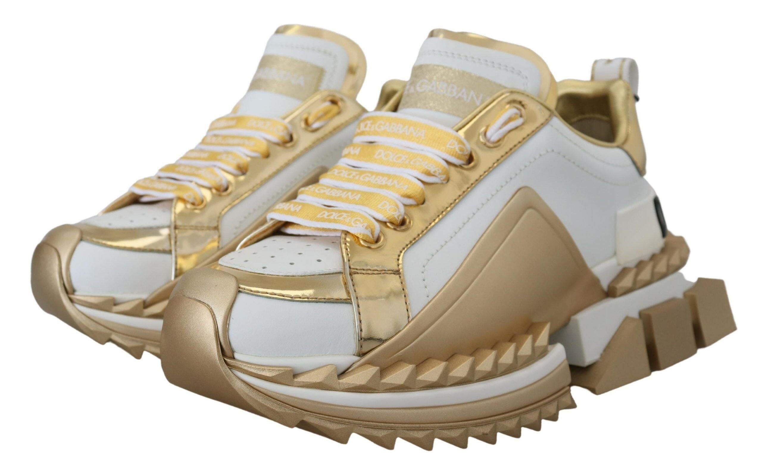 Dolce & Gabbana White and gold Super Queen Leather Shoes -   -  Dolce & Gabbana.
