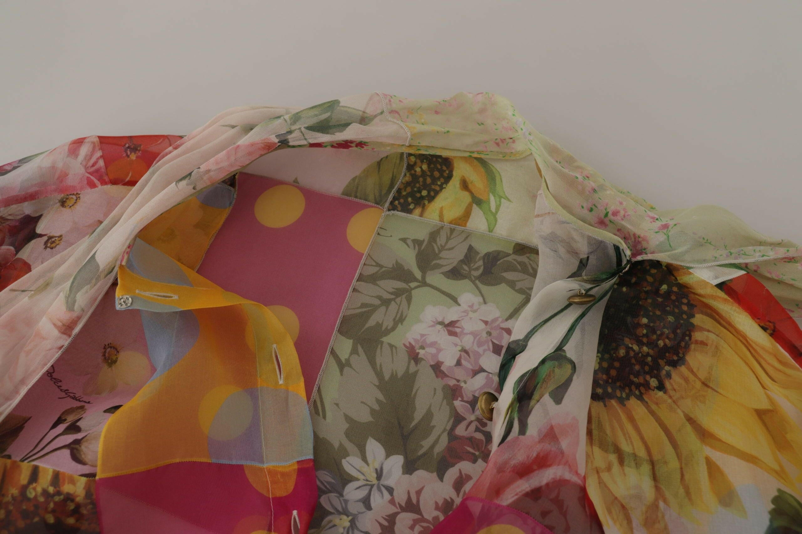Dolce & Gabbana Multicolor Ascot Collar Patchwork Blouse Top -   -  Dolce & Gabbana.
