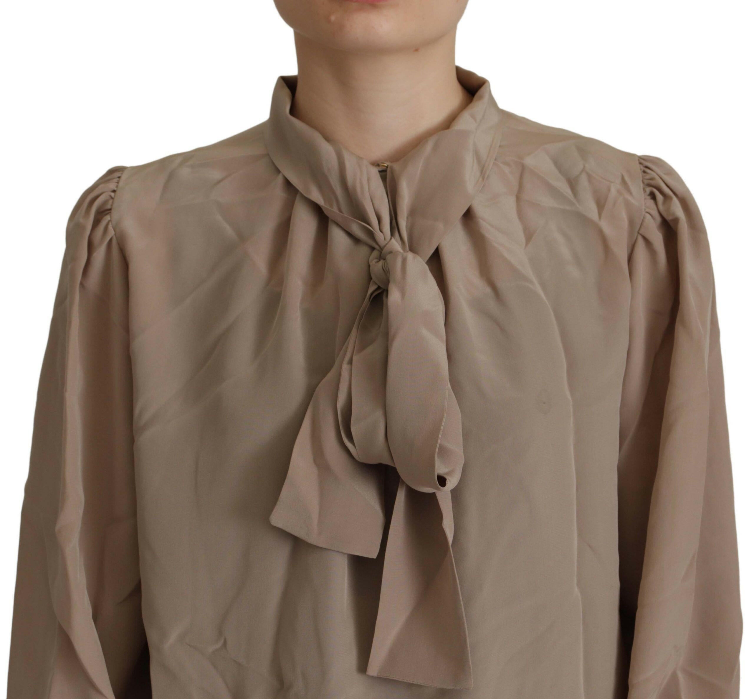 Dolce & Gabbana Brown Waistband Sleeves Ascot Collar Top Blouse -   -  Dolce & Gabbana.