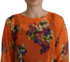 Dolce & Gabbana Orange Floral Print Long Sleeve Blouse -   -  Dolce & Gabbana.