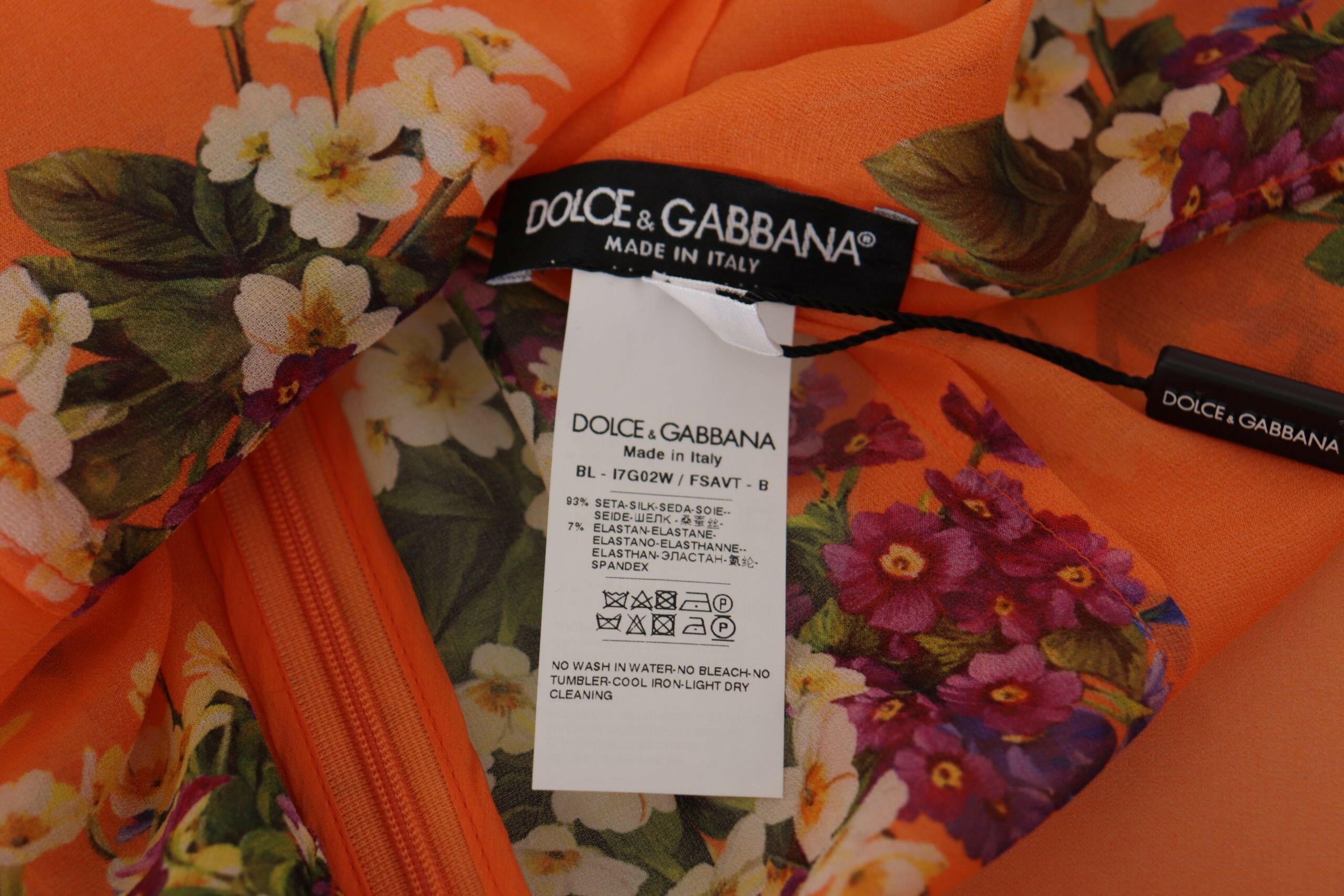 Dolce & Gabbana Orange Floral Print Long Sleeve Blouse -   -  Dolce & Gabbana.
