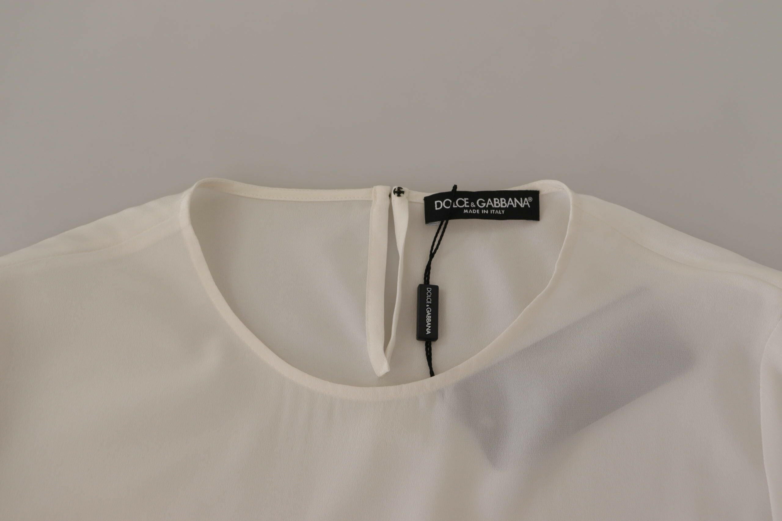 Dolce & Gabbana White Silk DG Logo Embroidered Long Sleeves Blouse -   -  Dolce & Gabbana.