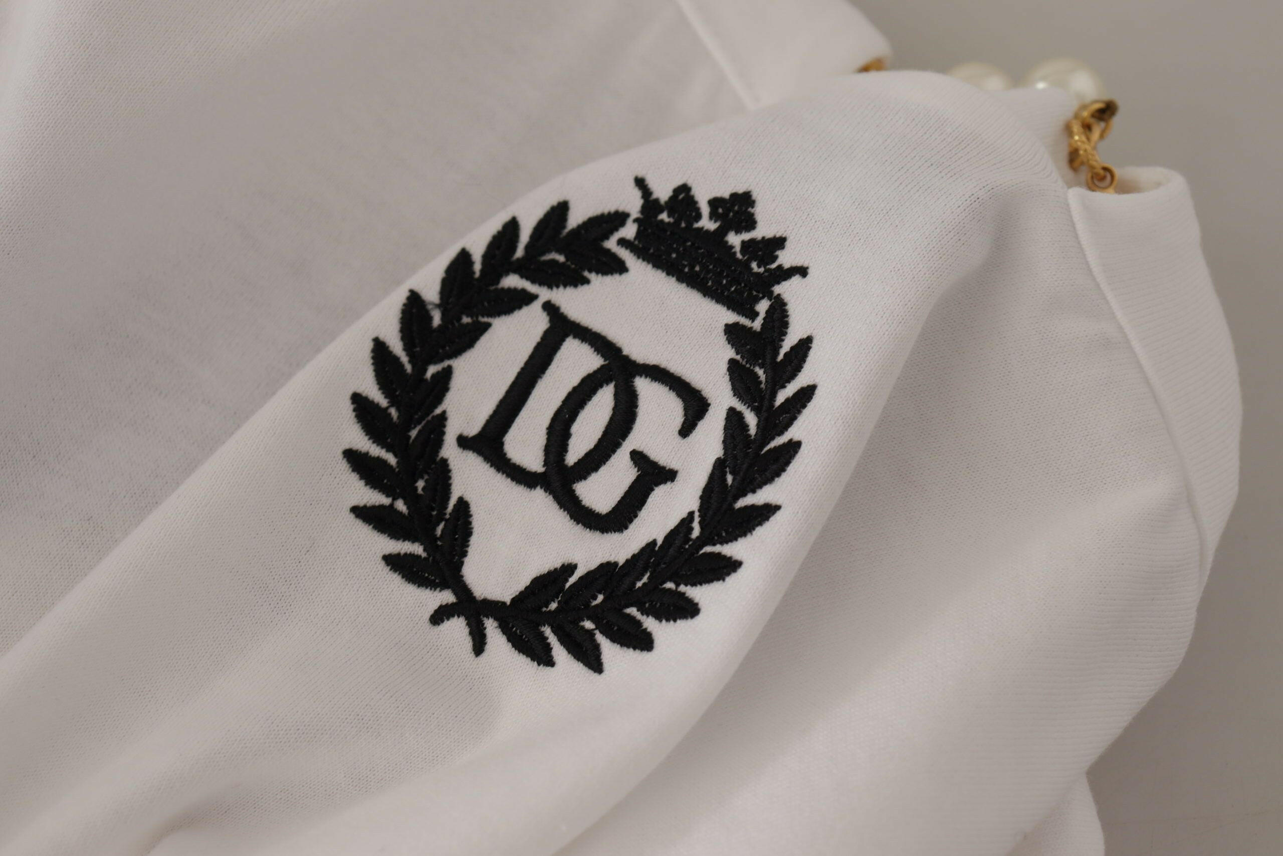Dolce & Gabbana White Necklace Embellished Neckline T-shirt Top -   -  Dolce & Gabbana.