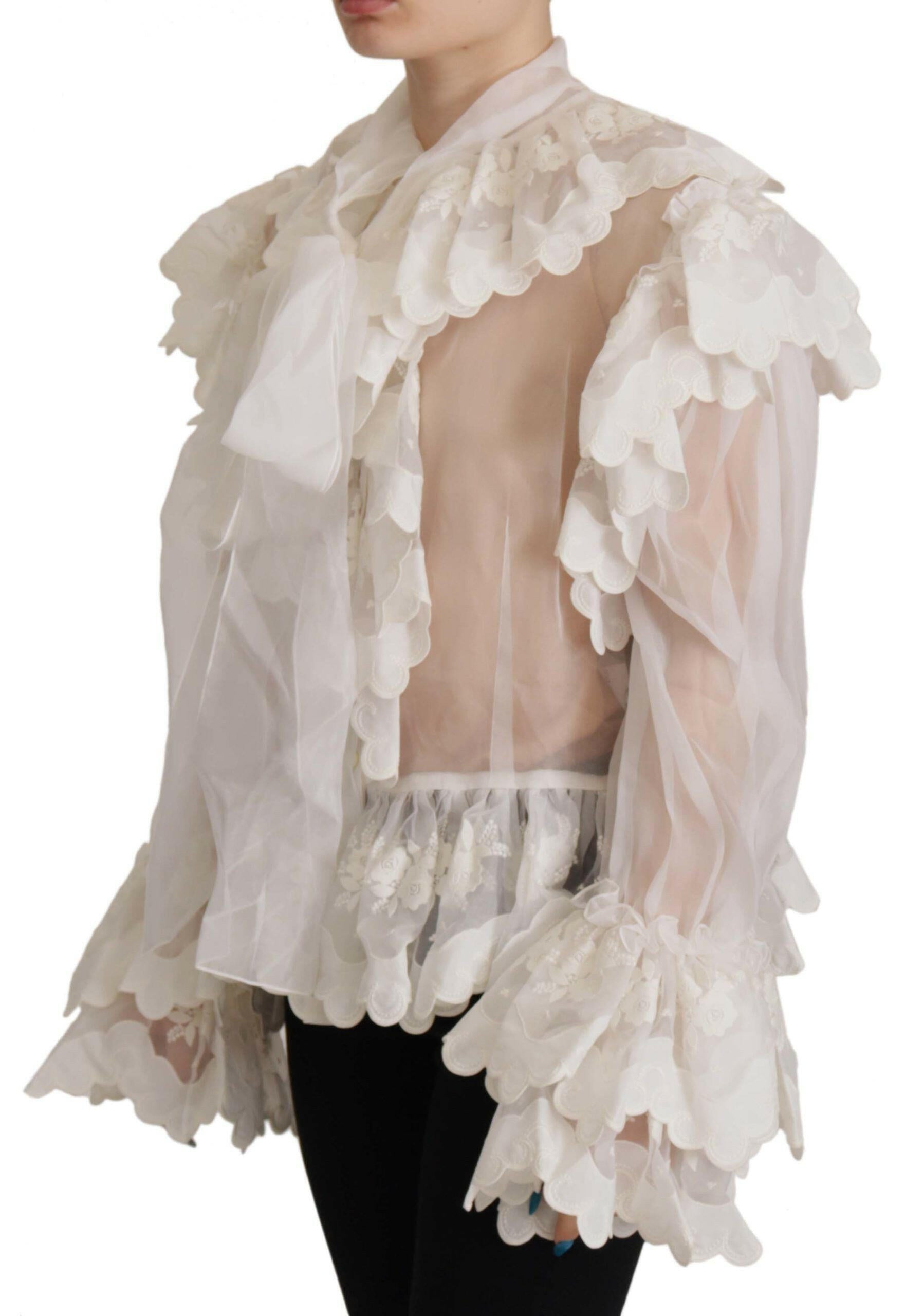 Dolce & Gabbana White Ruffles Lace Long Sleeve Blouse Top -   -  Dolce & Gabbana.