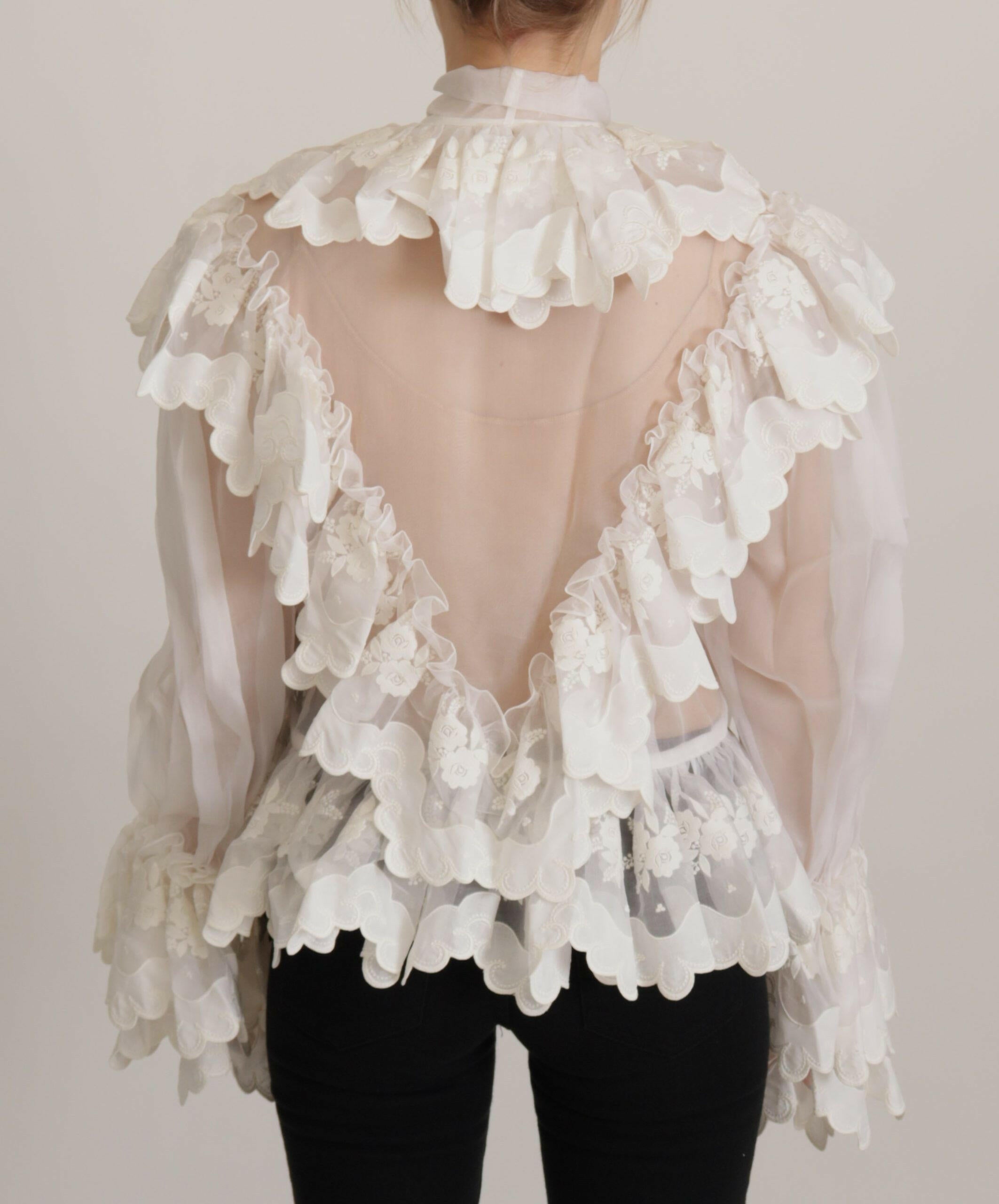 Dolce & Gabbana White Ruffles Lace Long Sleeve Blouse Top -   -  Dolce & Gabbana.