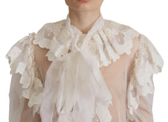 Dolce & Gabbana White Ruffles Lace Long Sleeve Blouse Top -   -  Dolce & Gabbana.