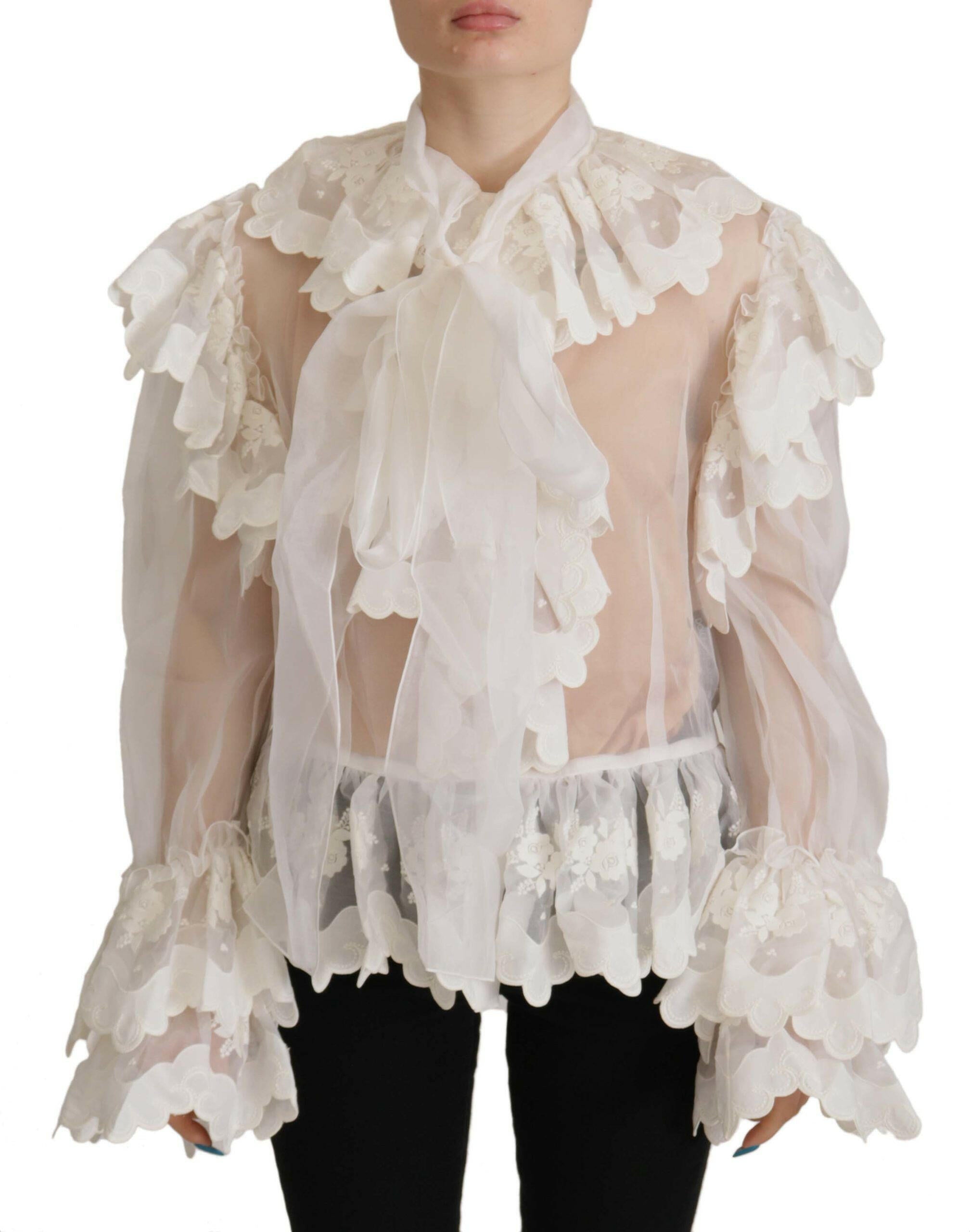 Dolce & Gabbana White Ruffles Lace Long Sleeve Blouse Top -   -  Dolce & Gabbana.