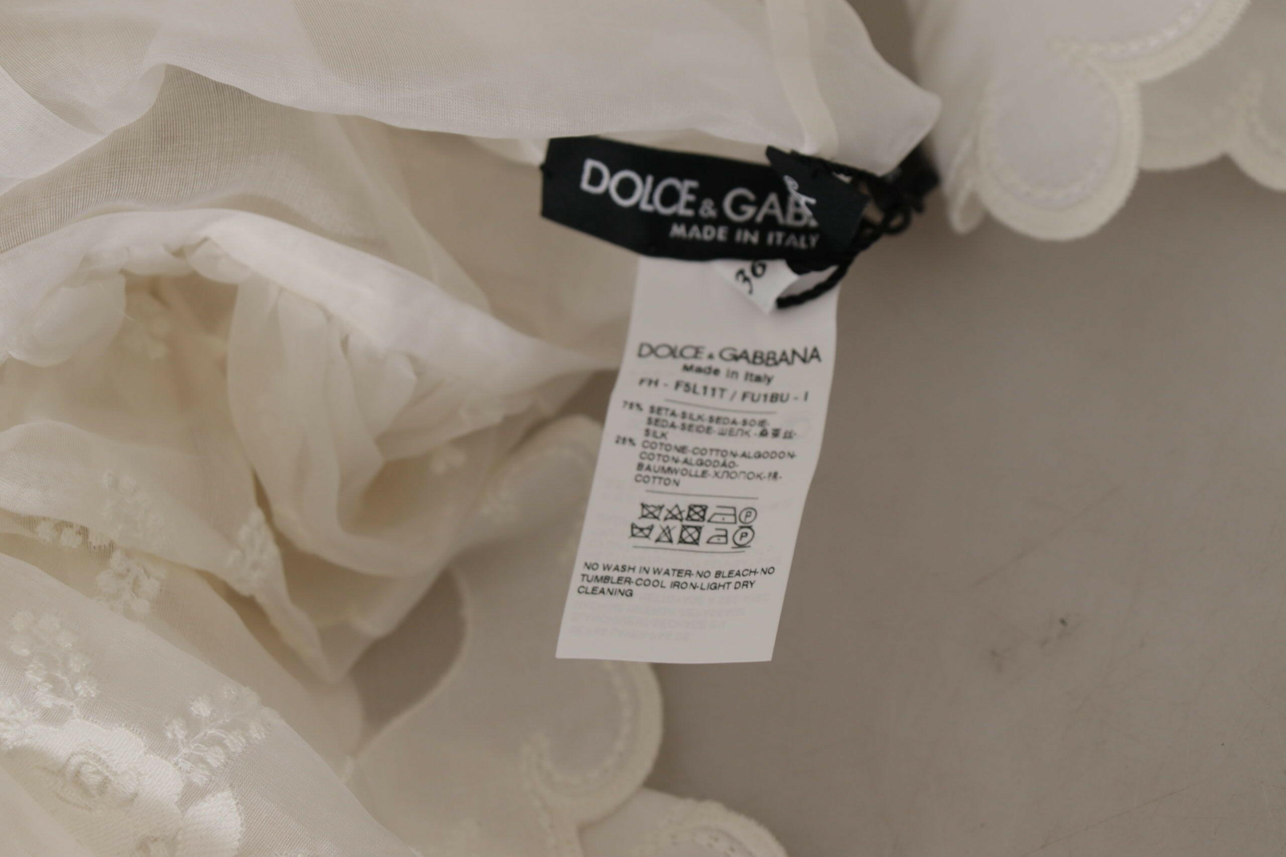Dolce & Gabbana White Ruffles Lace Long Sleeve Blouse Top -   -  Dolce & Gabbana.