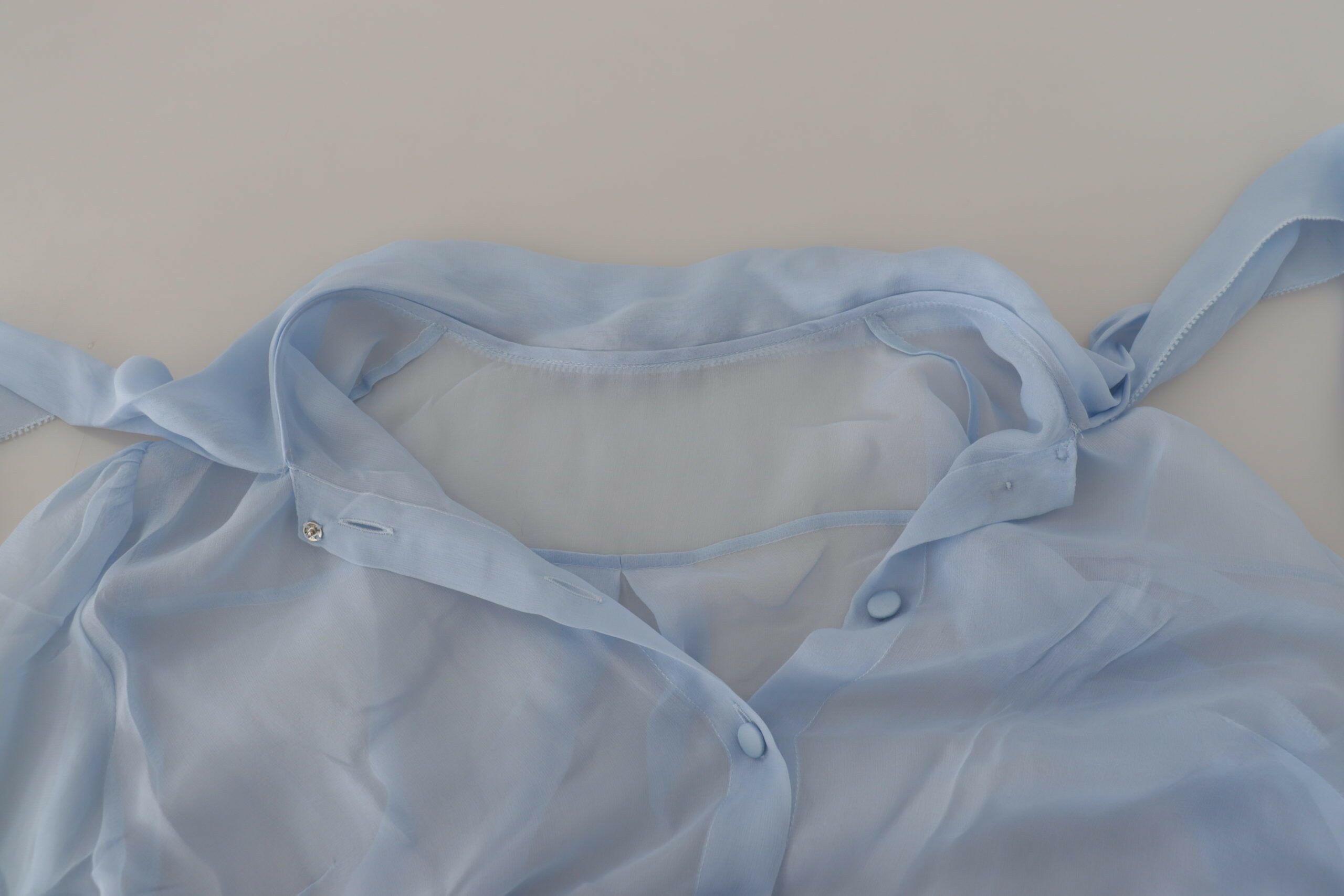 Dolce & Gabbana Light Blue Silk Ascot Collar Long Sleeves Top -   -  Dolce & Gabbana.