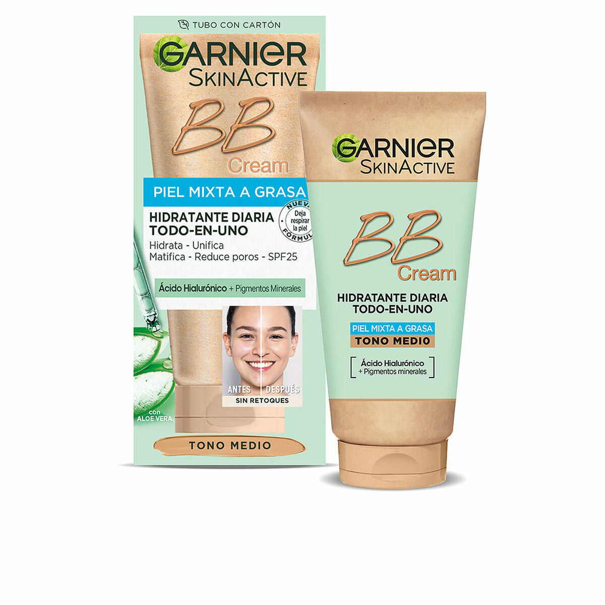 Hydrating Cream with Colour Garnier Skinactive Bb Cream Combination Skin Oily skin Medium 50 ml Spf 25 -  Beauty, Make-up -  Garnier.