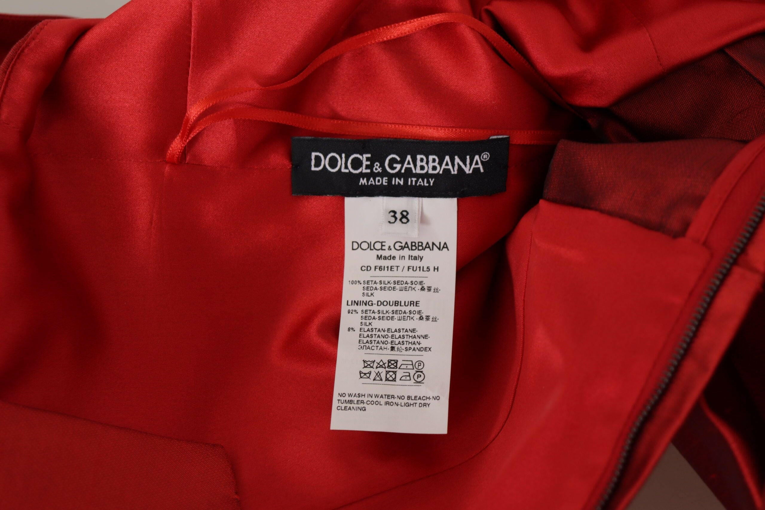 Dolce & Gabbana Red A-line Pleated Satin Silk Dress -   -  Dolce & Gabbana.