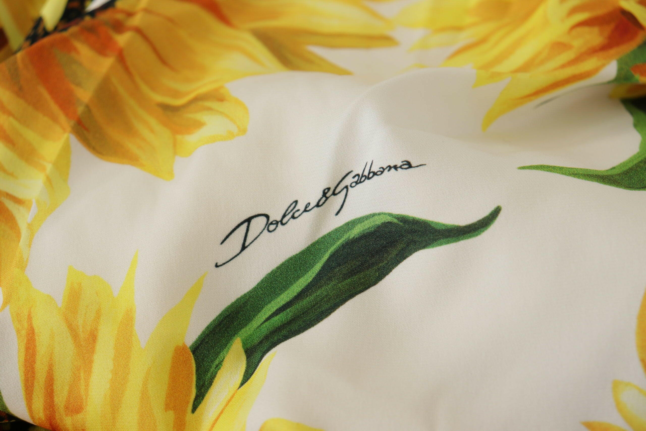 Dolce & Gabbana White Sunflower Print Sheath Midi Silk -   -  Dolce & Gabbana.