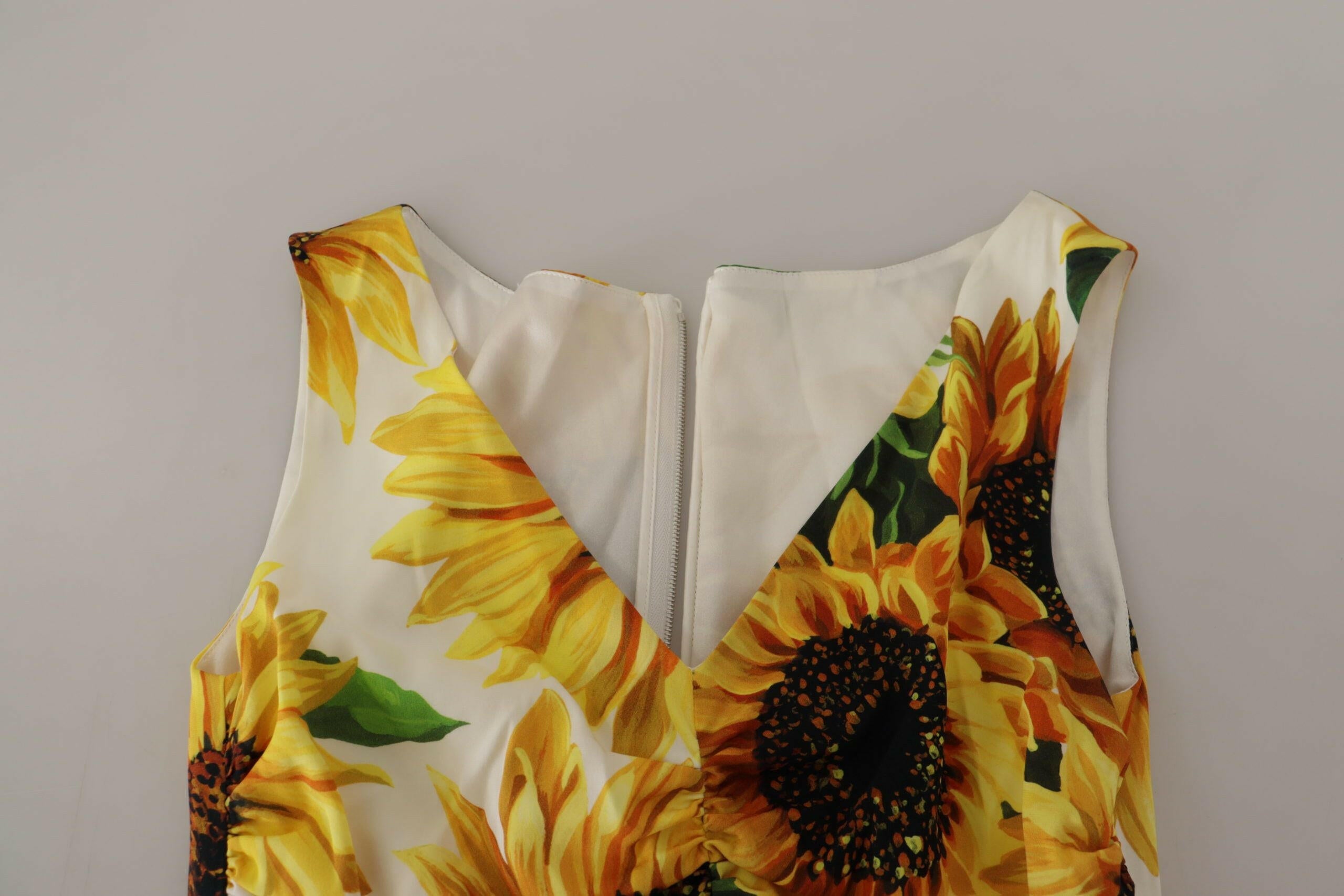 Dolce & Gabbana White Sunflower Print Sheath Midi Silk -   -  Dolce & Gabbana.