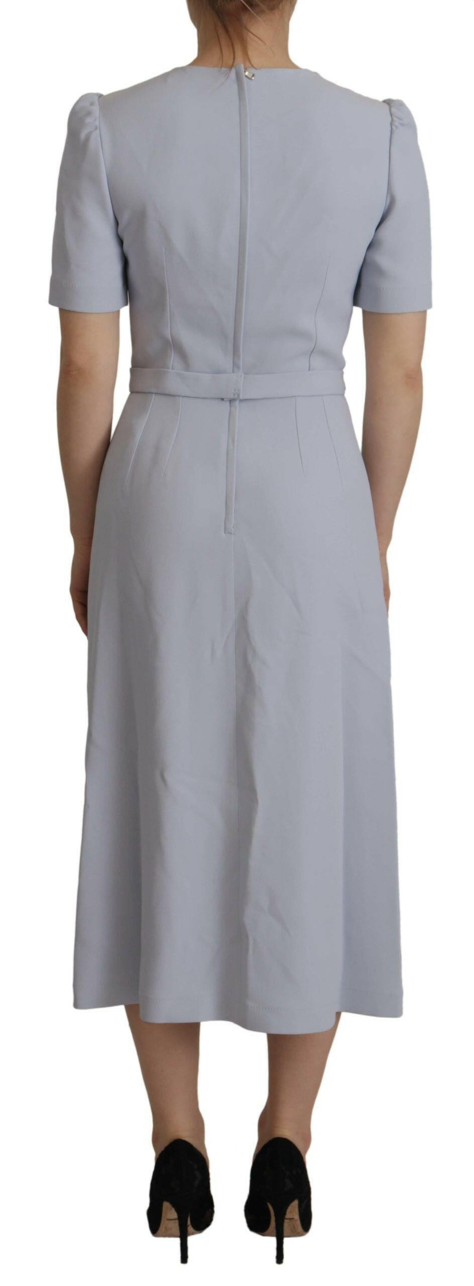 Dolce & Gabbana Blue Floral Applique Midi Viscose Dress -   -  Dolce & Gabbana.