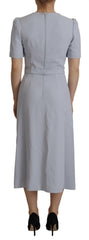 Dolce & Gabbana Blue Floral Applique Midi Viscose Dress -   -  Dolce & Gabbana.
