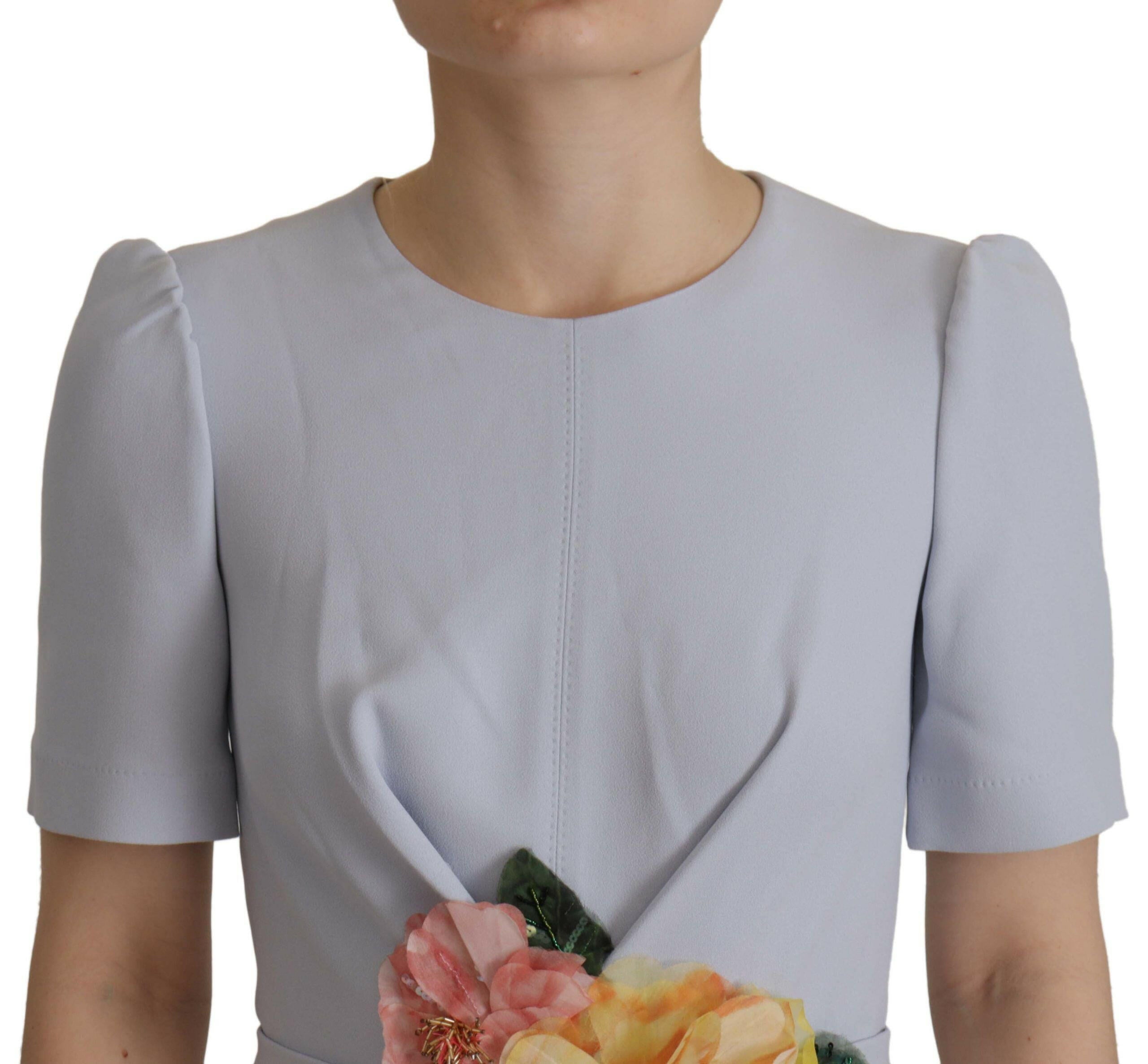 Dolce & Gabbana Blue Floral Applique Midi Viscose Dress -   -  Dolce & Gabbana.