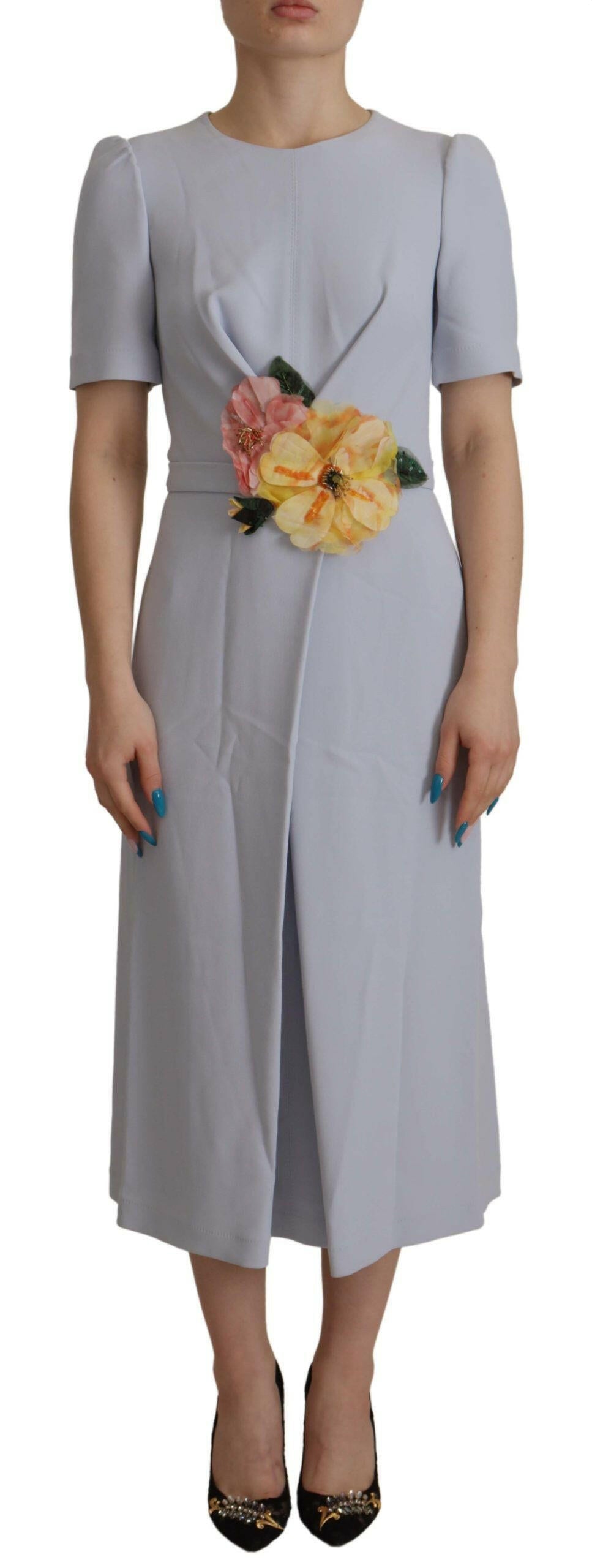 Dolce & Gabbana Blue Floral Applique Midi Viscose Dress -   -  Dolce & Gabbana.