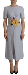 Dolce & Gabbana Blue Floral Applique Midi Viscose Dress -   -  Dolce & Gabbana.