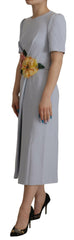 Dolce & Gabbana Blue Floral Applique Midi Viscose Dress -   -  Dolce & Gabbana.