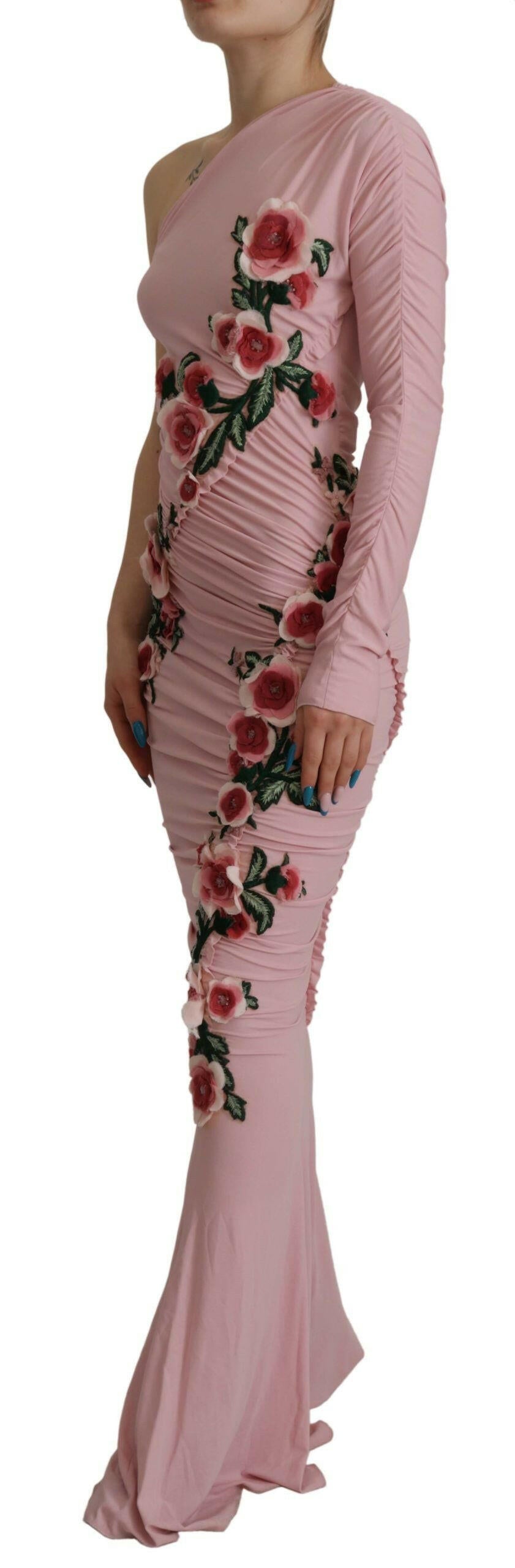 Dolce & Gabbana Pink Flower Embellished One Shoulder Dress -   -  Dolce & Gabbana.