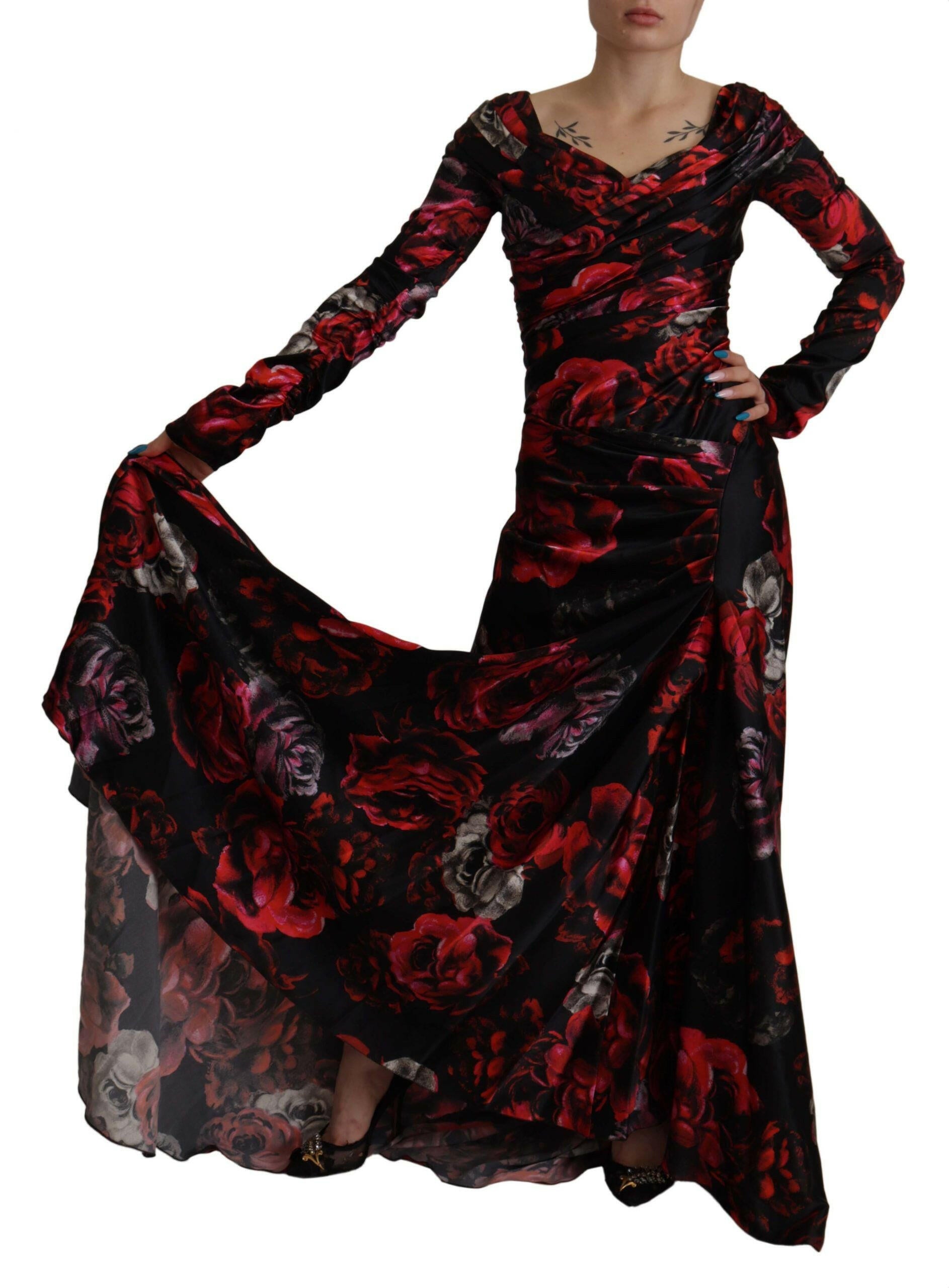 Dolce & Gabbana Black Floral Roses A-Line Sheath Gown Dress -   -  Dolce & Gabbana.
